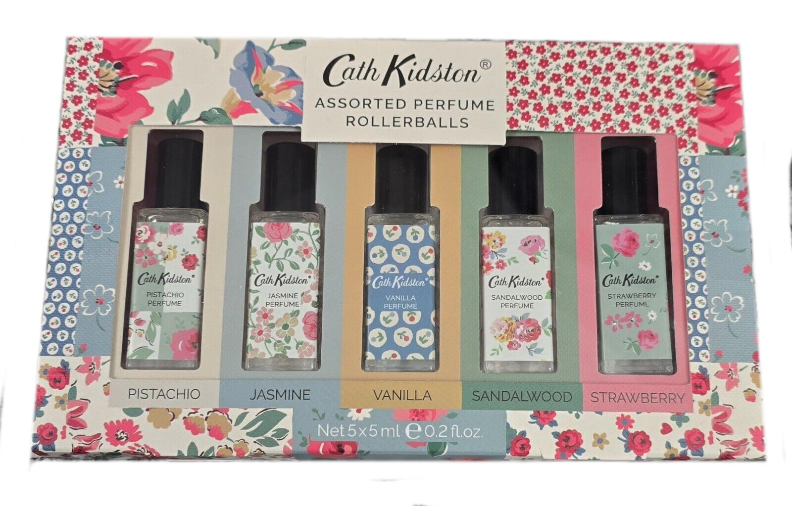 Heathcote & Ivory Cath Kidston Cottage Patchwork Perfume Rollerball Set - 5 Piece Assorted Floral Scents - Perfect for Travel, Gifts & Everyday Fragrance