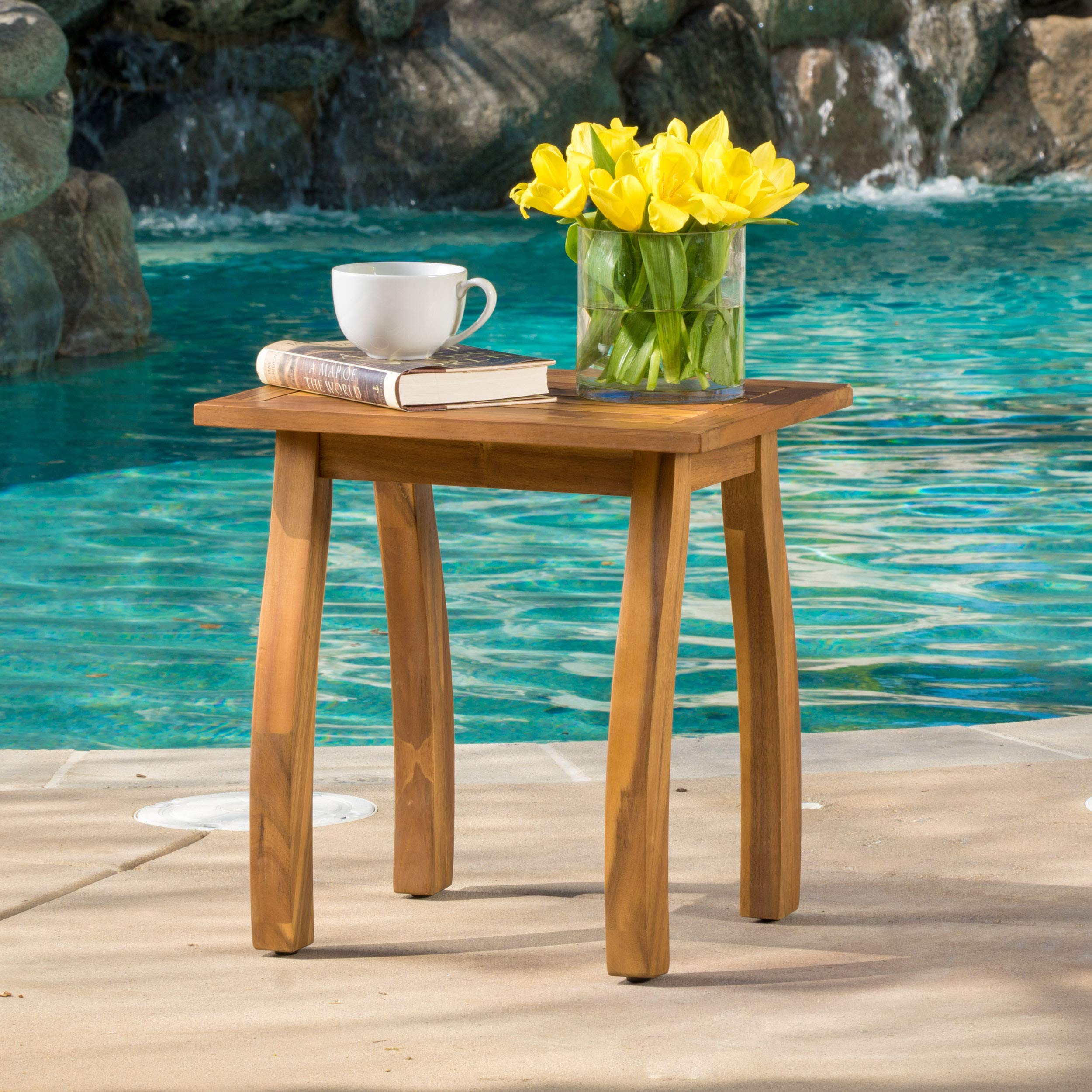 Premium Acacia Wood Outdoor Accent Side Table - Weather-Resistant Patio & Garden Furniture for Poolside, Deck, or Balcony Decor