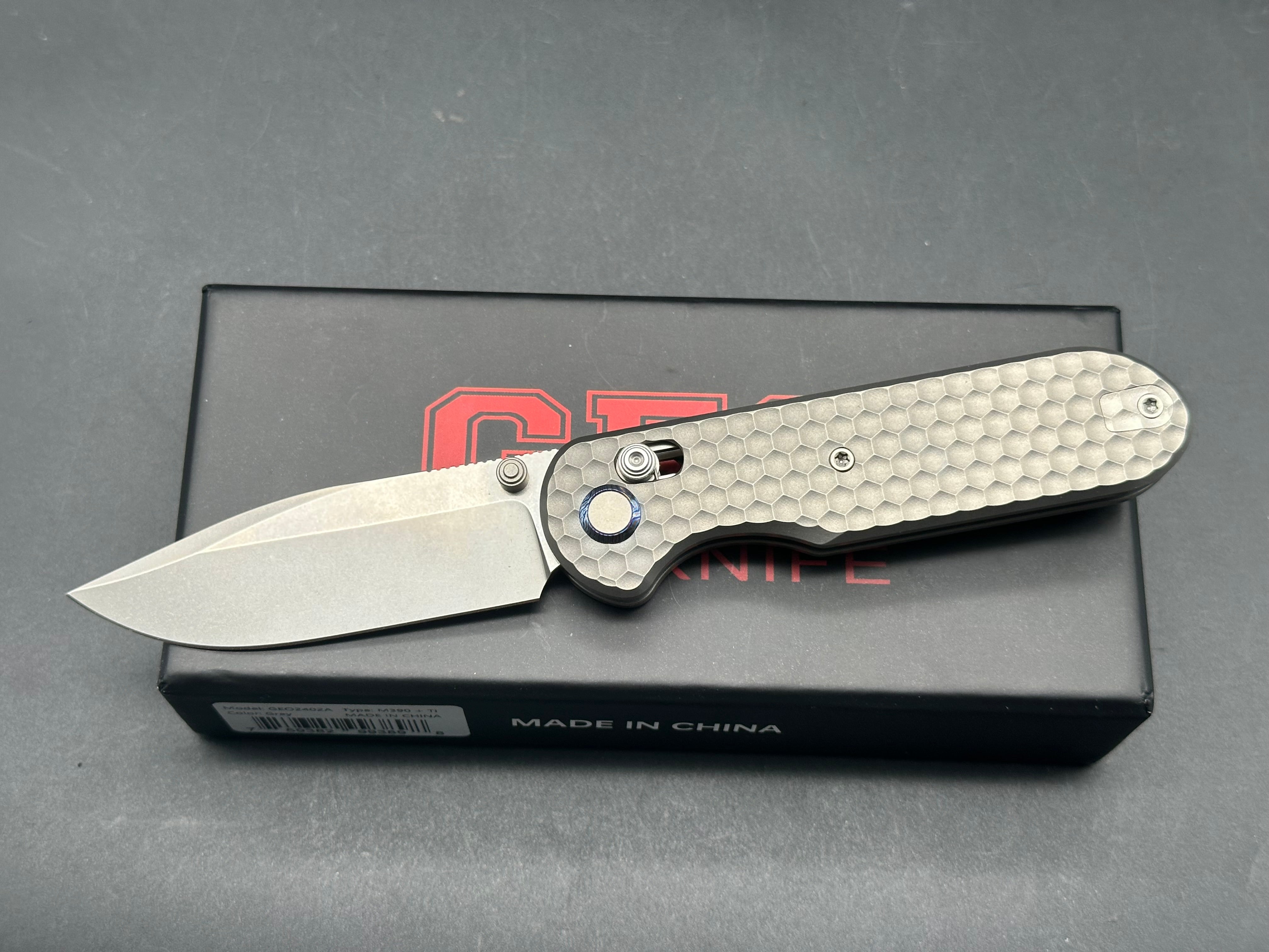 Premium Geo Knife - Ethereal Cutter Folding Pocket Knife with Axis Lock | Gray 6AL4V Titanium Handle & 3.03