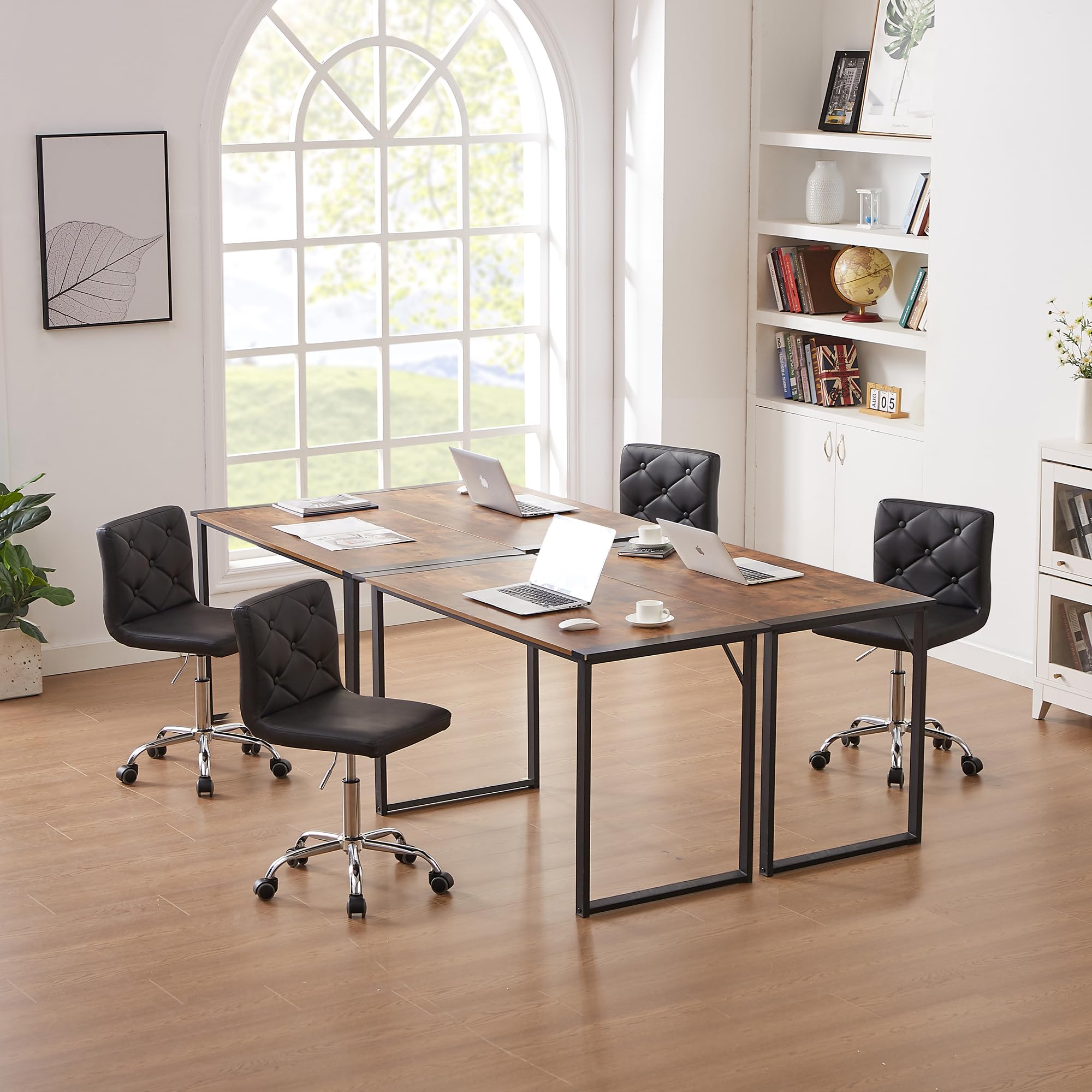 VECELO PU Leather Mid-Back Armless Office Chair - Adjustable Height, 360° Swivel & Rolling Wheels - Ergonomic Desk Chair for Home Office, Study, Gaming & Workspace