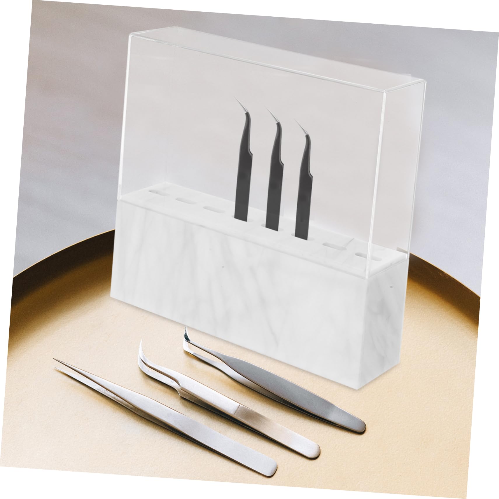 8-Pocket Acrylic Lash Tweezers Display Stand - White Dustproof Eyelash Extension Organizer for Beauty Salon & Professional Makeup Artists - Perfect for Lash Tech Stations, Brow Bars & Cosmetic Counters