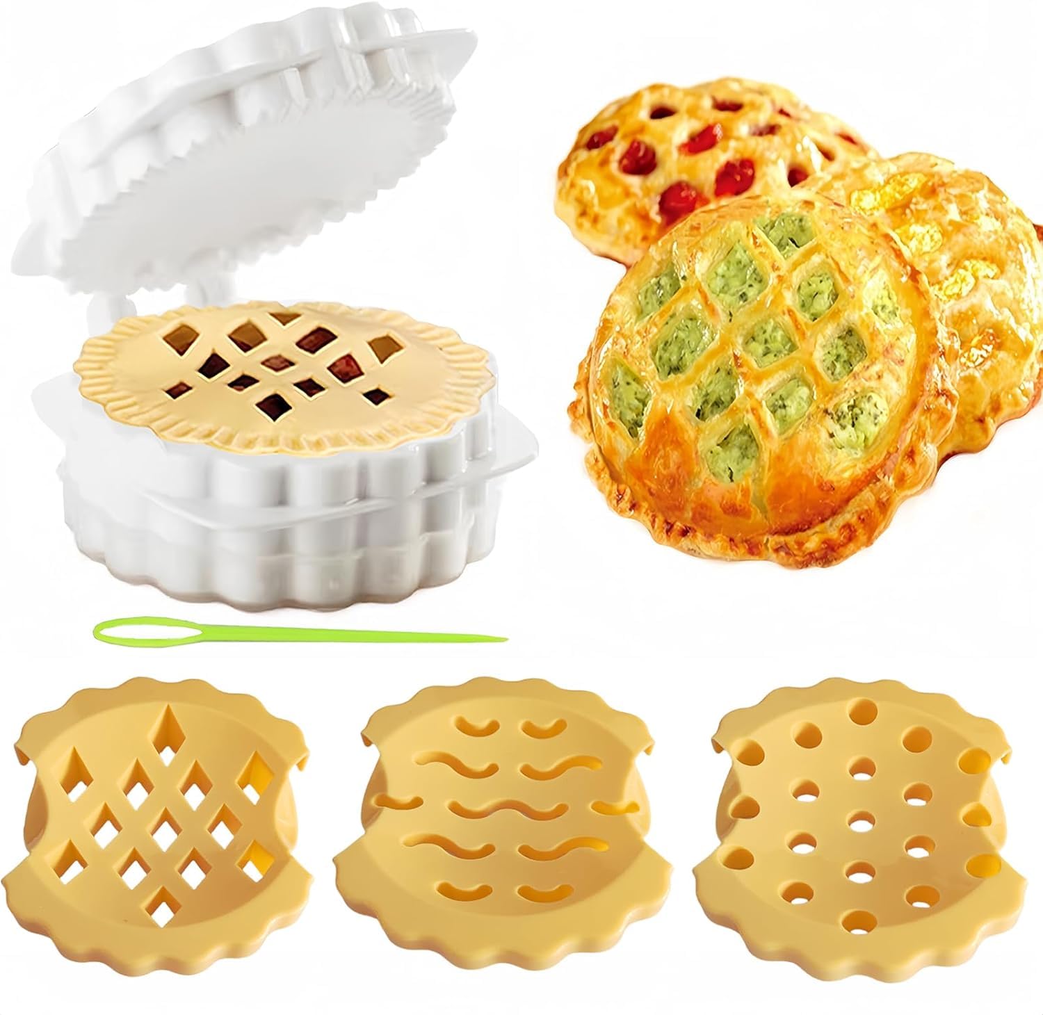 Mini Pie Plate Set - 3 Shapes Multipurpose Pie Maker, Pocket Pie Mold, Manual Dough Sheeter for Autumn Pies, Waffles & Plaid Cookies | Perfect for Holiday Baking, Party Desserts & Homemade Hand Pies