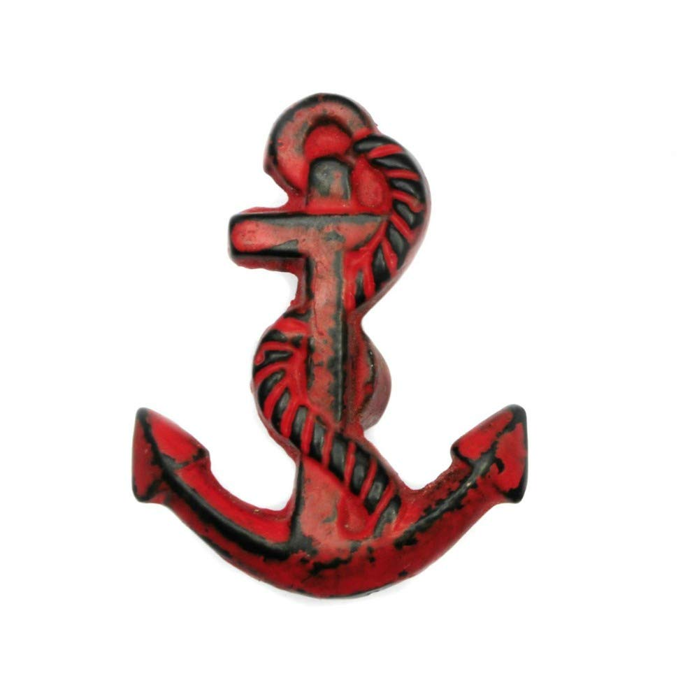 Set of 4 Vintage Cast Iron Anchor Cabinet Knobs - Distressed Red Finish for Rustic Kitchen & Bathroom Hardware Upgrade