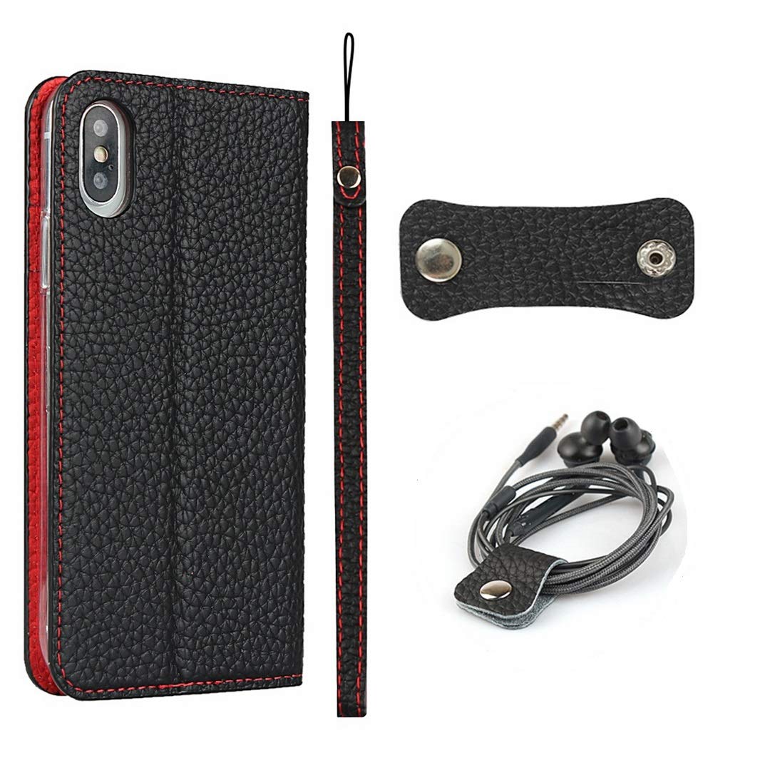 Jaorty Genuine Cowhide Leather Wallet Case for iPhone Xs - Magnetic Flip Folio with Card Slots, Kickstand & Wrist Strap | Premium iPhone X (5.8