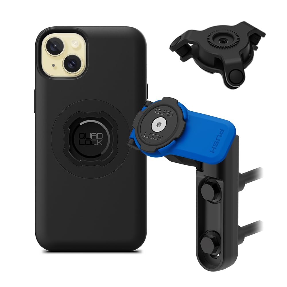 Quad Lock Motorcycle Phone Mount Kit - Vibration Dampener & iPhone 15 Plus MAG Case | Secure Brake/Clutch Handlebar Mount for iPhone | Perfect for Adventure Riding, Commuting & GPS Navigation