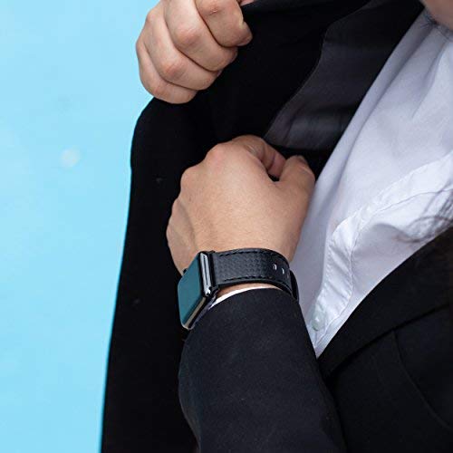 CARTERJETT Genuine Leather Bands for Apple Watch 49mm 46mm 45mm 44mm - Compatible with iWatch SE Series 10 & All Models - Premium Replacement Strap for Men & Women (Carbon Fiber M/L) - Perfect for Workouts, Office & Casual Wear