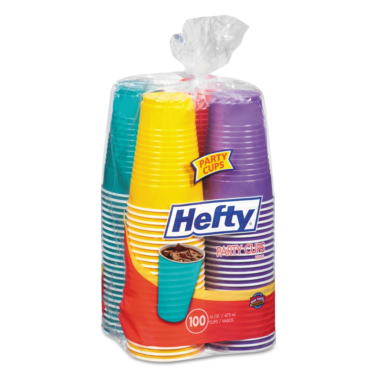 16 Oz Disposable Plastic Party Cups - Easy Grip, Assorted Colors (100 Pack) - Perfect for Birthday Parties, BBQs, and Outdoor Events