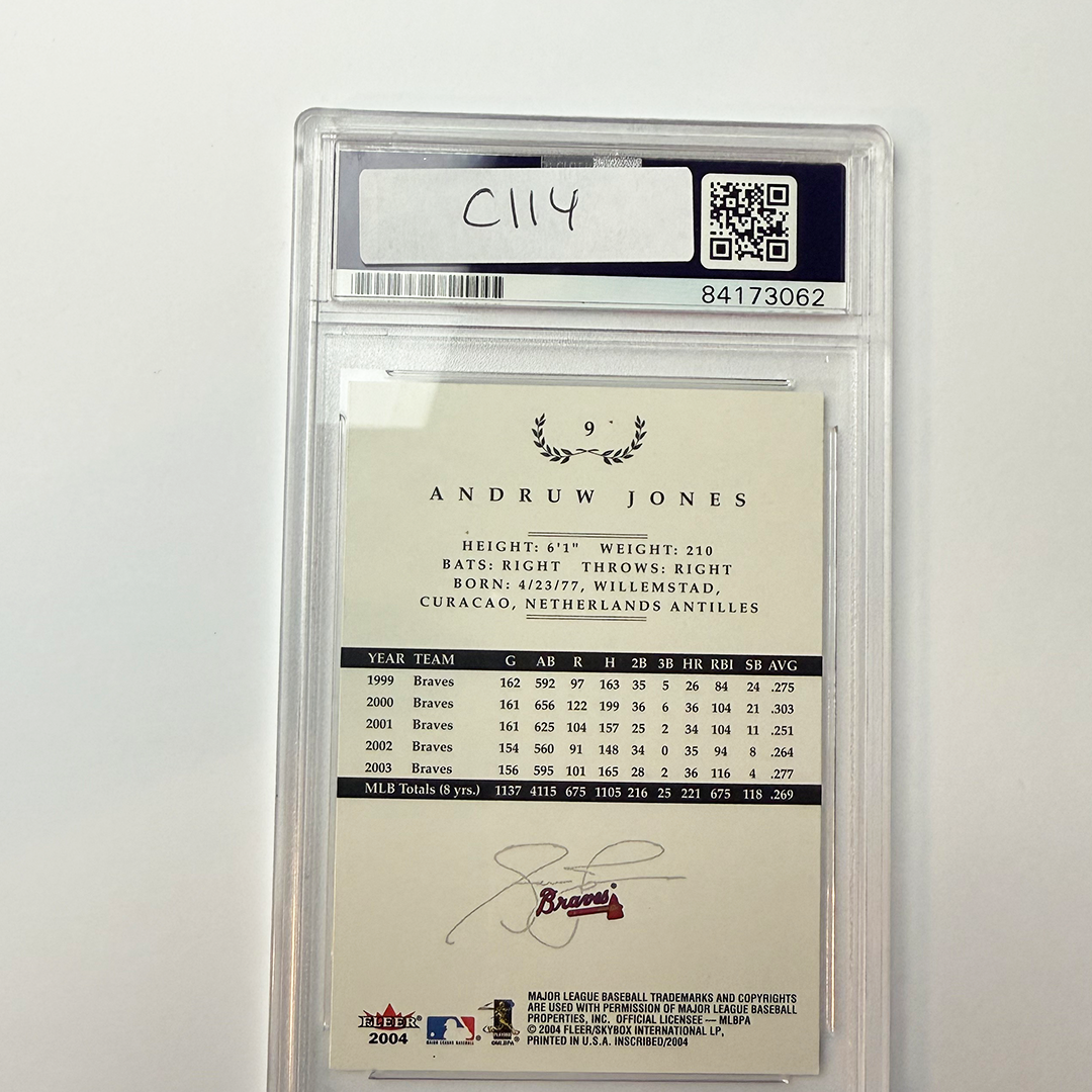 Andruw Jones Autographed 2004 Fleer Inscribed #9 PSA Certified Authentic Baseball Card - Perfect for MLB Memorabilia Collectors and Atlanta Braves Fans