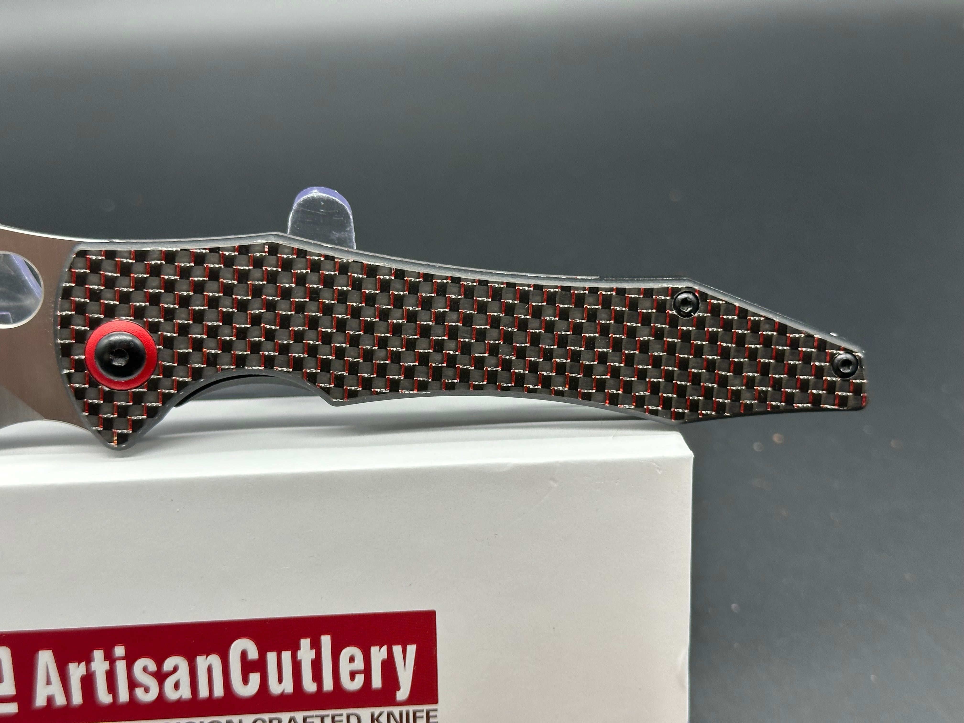 ARTISAN CUTLERY GREAT WHITE Folding Knife - Black & Red Carbon Fiber Handle, EDC Pocket Knife for Outdoor Camping, Hiking & Everyday Carry