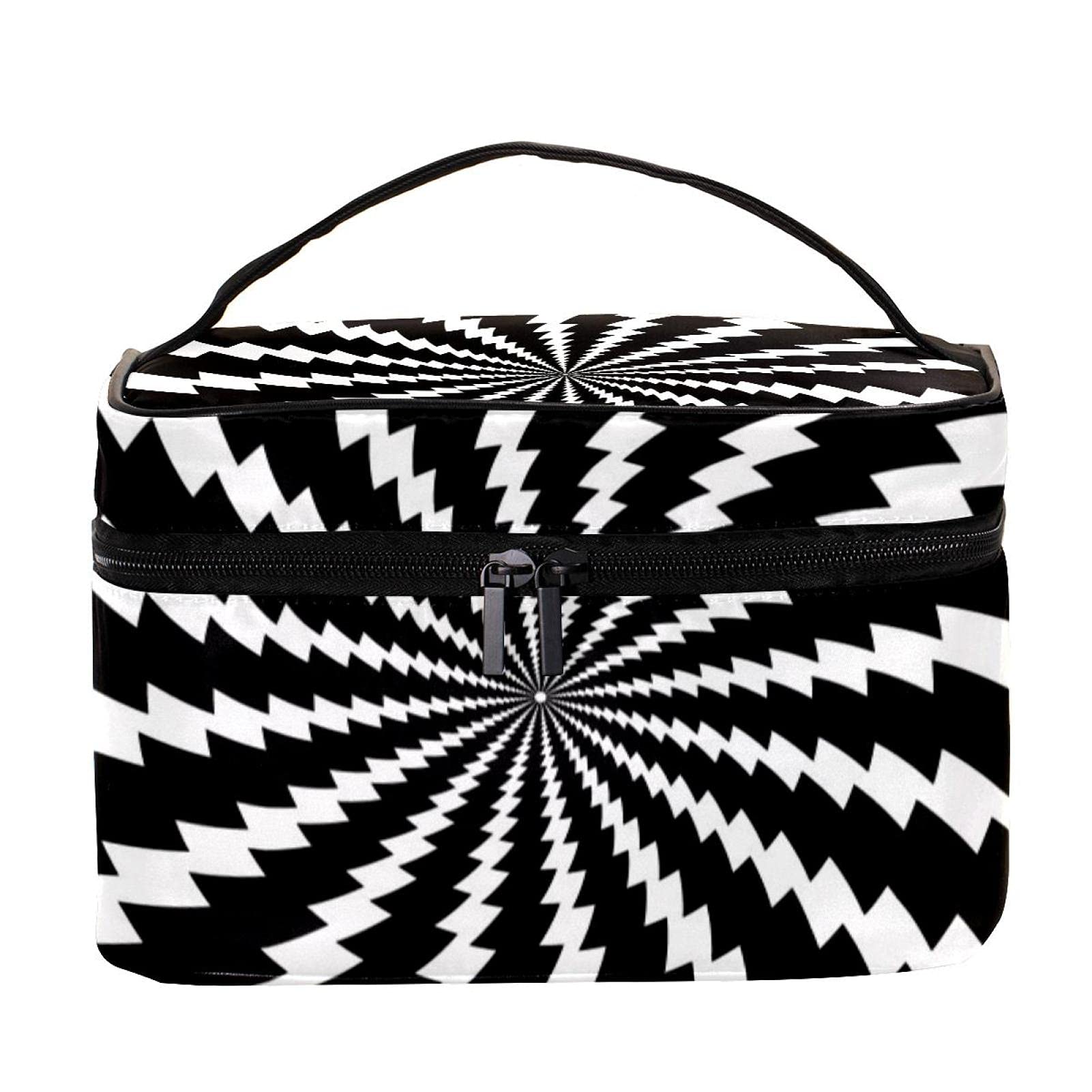 Black and White Spiral Zigzag Pattern Travel Makeup Bag - Large Cosmetic Organizer with Zipper for Women & Girls - Perfect for Travel, Gym, and Daily Essentials Storage