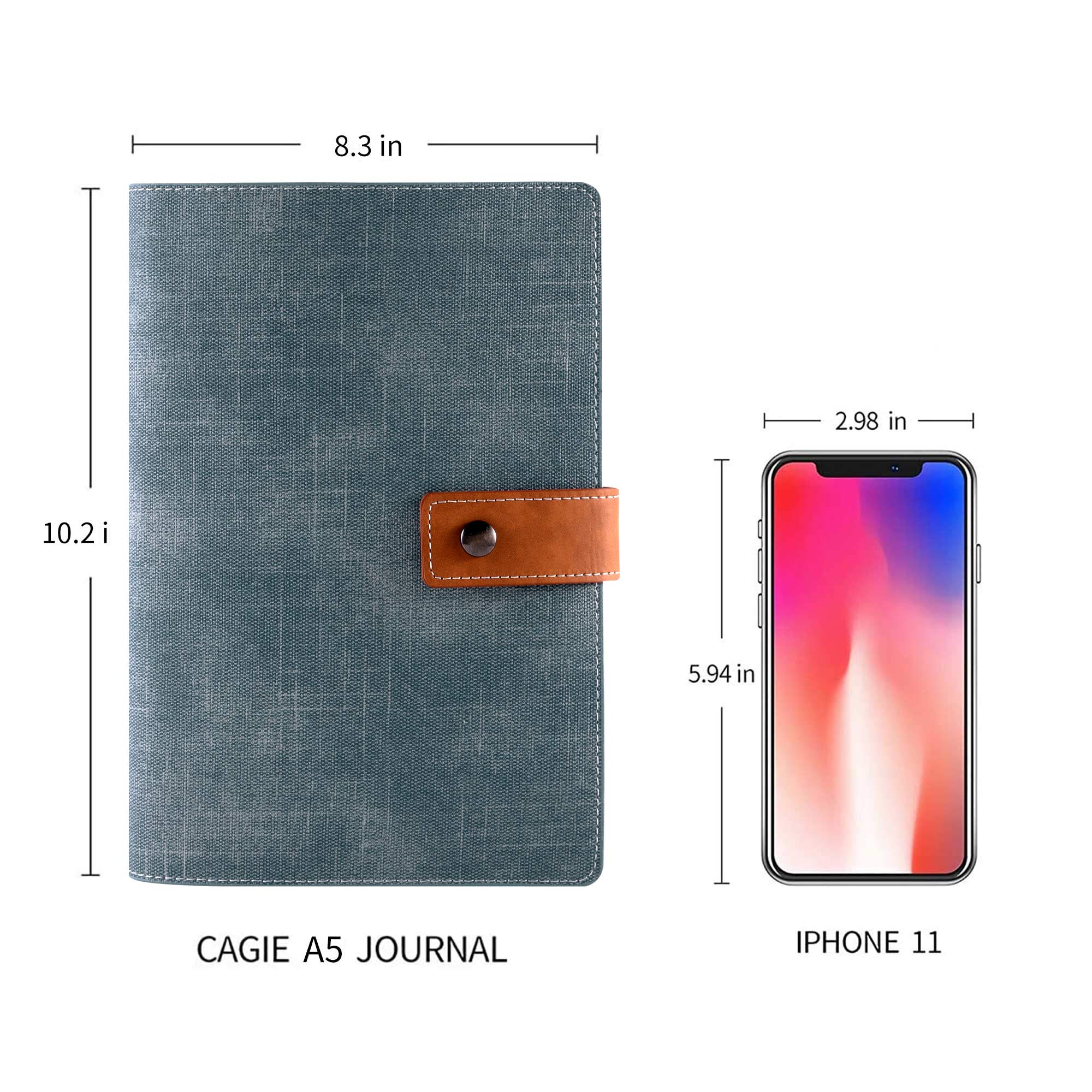 Refillable Faux Leather Traveler Notebook - 6 Ring Binder Organizer with Lined/Grid/Blank Paper & Calendar | Perfect for Journaling, Planning & Travel | A5 Size for Women & Men (CAGIE)