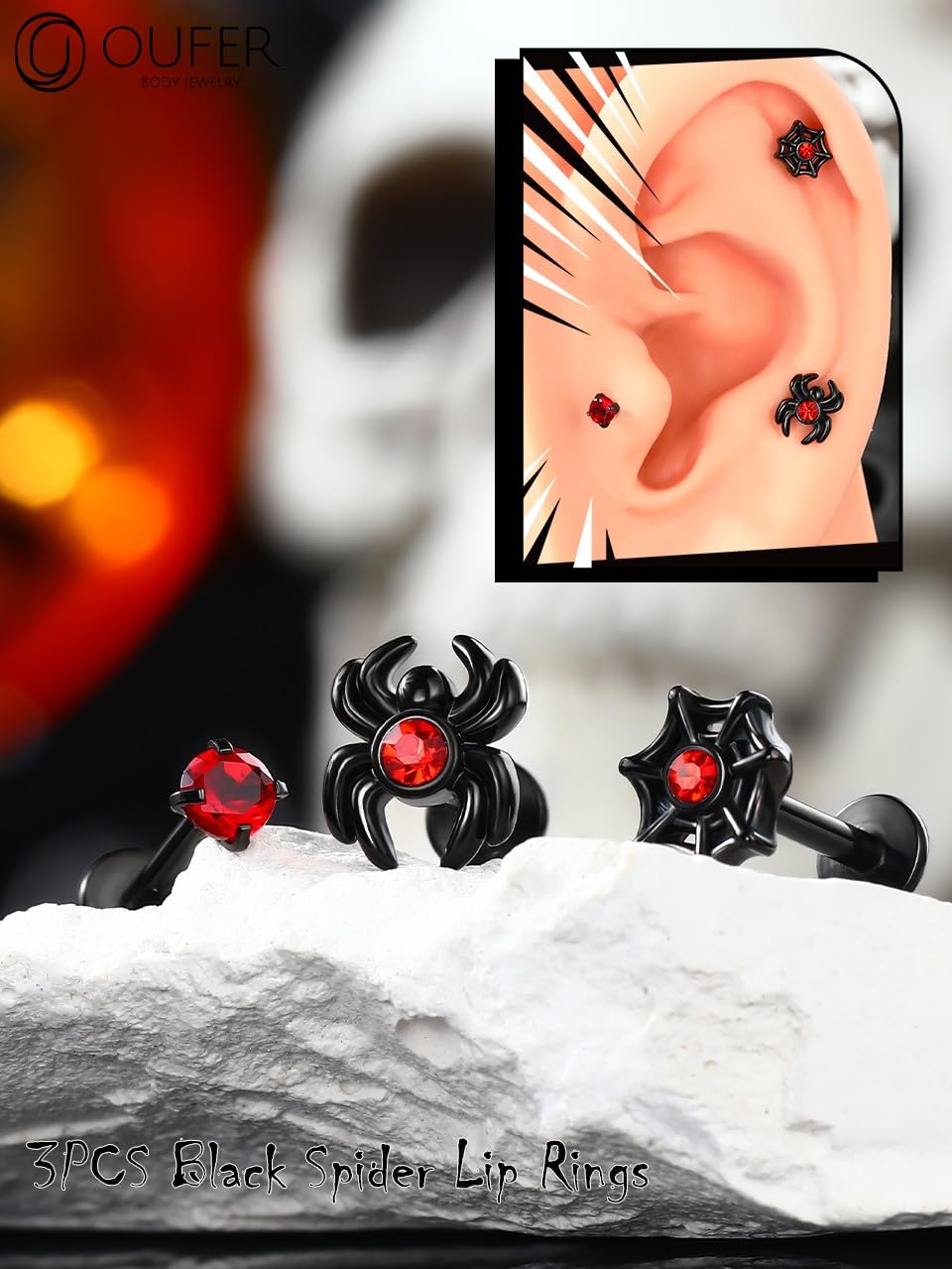 OUFER 16G Lip Rings - 316L Surgical Stainless Steel Internally Threaded Lip Piercing Jewelry for Men & Women | Spider Labret, Helix Piercing | Perfect for Everyday Wear, Parties & Alternative Fashion