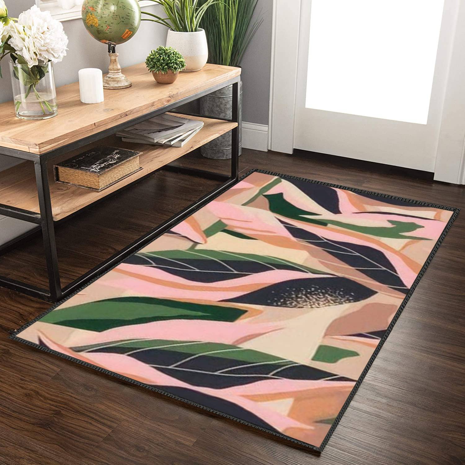 Non-Slip Washable Area Rugs - Modern Jungle Floral Carpet for Living Room, Bedroom, Nursery & Entryway - Indoor/Outdoor Floor Mats for Home Decor | Perfect for Cozy Spaces, Kids Play Areas & High-Traffic Zones