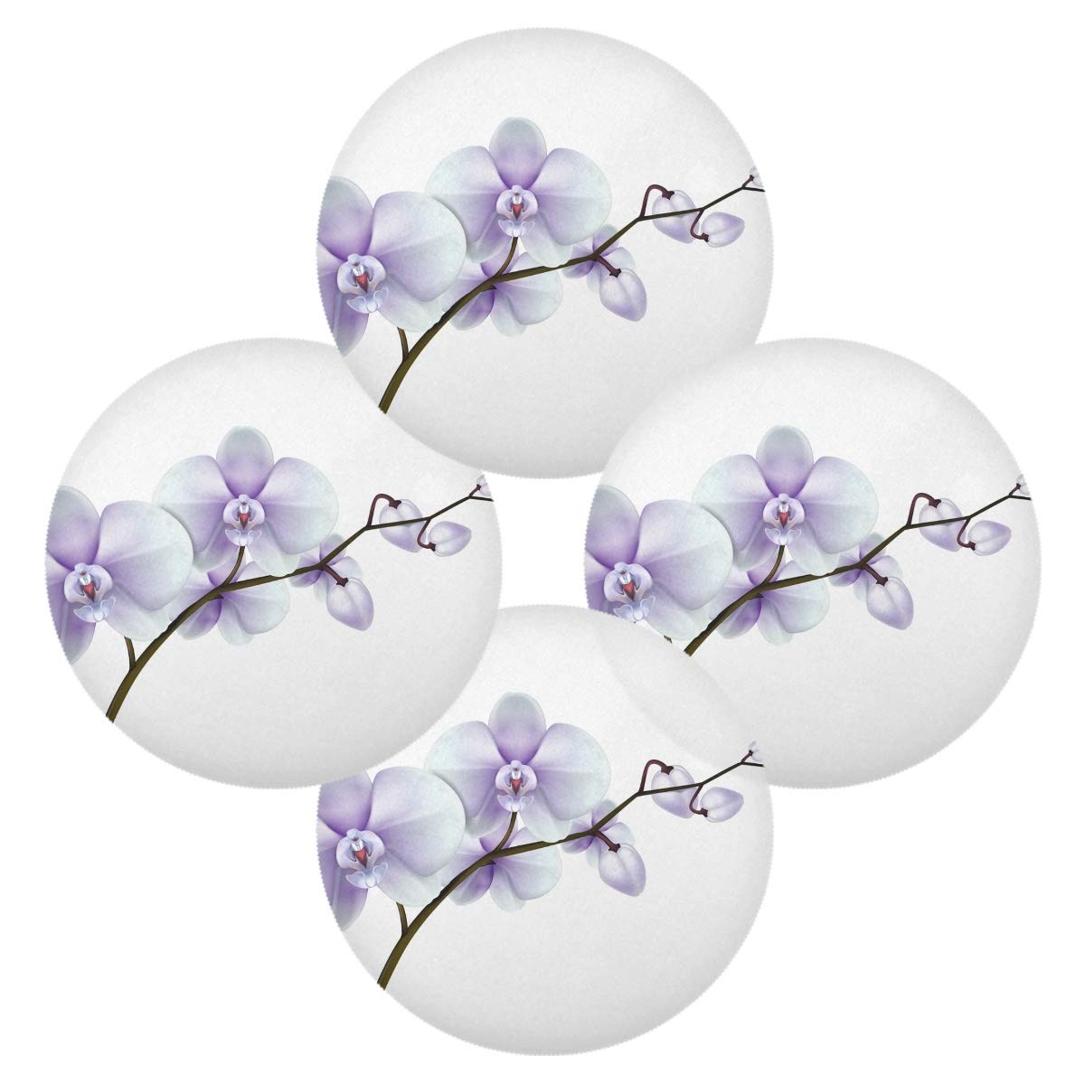 MCHIVER Non-Slip Round Table Placemats Set of 6 - 15.4 Inch Orchid Flower Design for Kitchen, Dining Room, and Holiday Decor