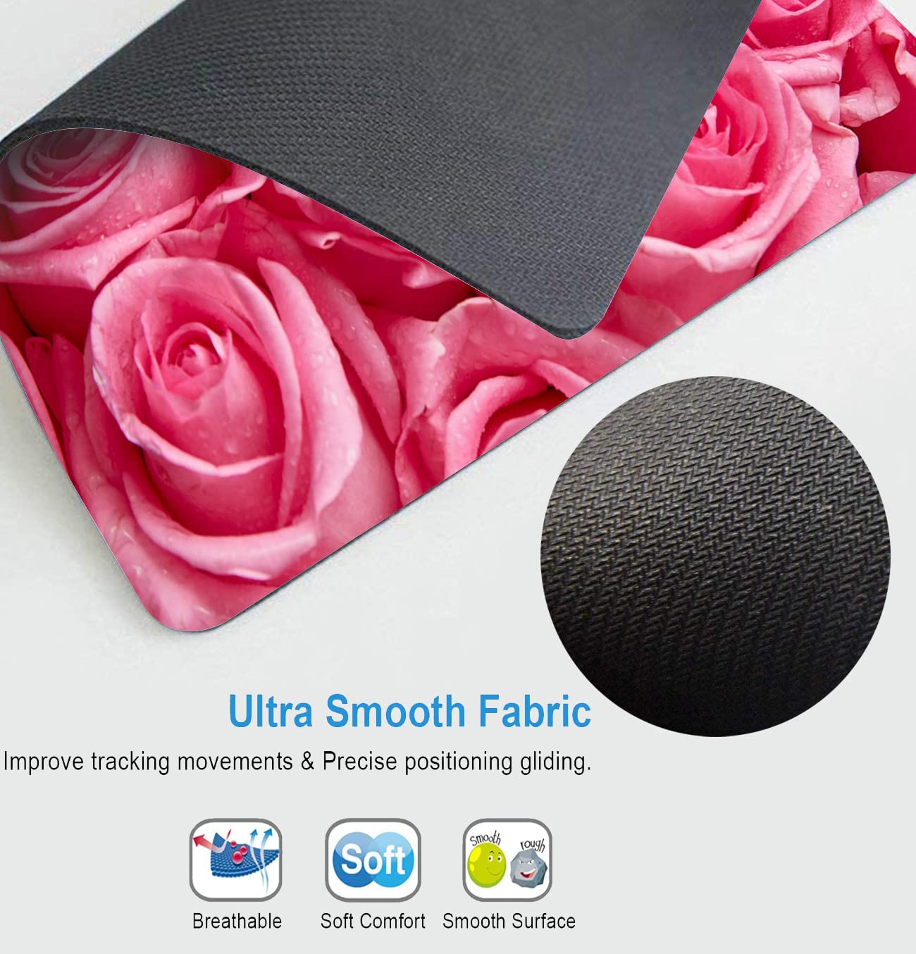 Custom Square Gaming Mouse Pad with Pink Rose Flower Design - Non-Slip Rubber Base for PC & Laptop - Perfect for Office Work, Gaming & Home Computer Use