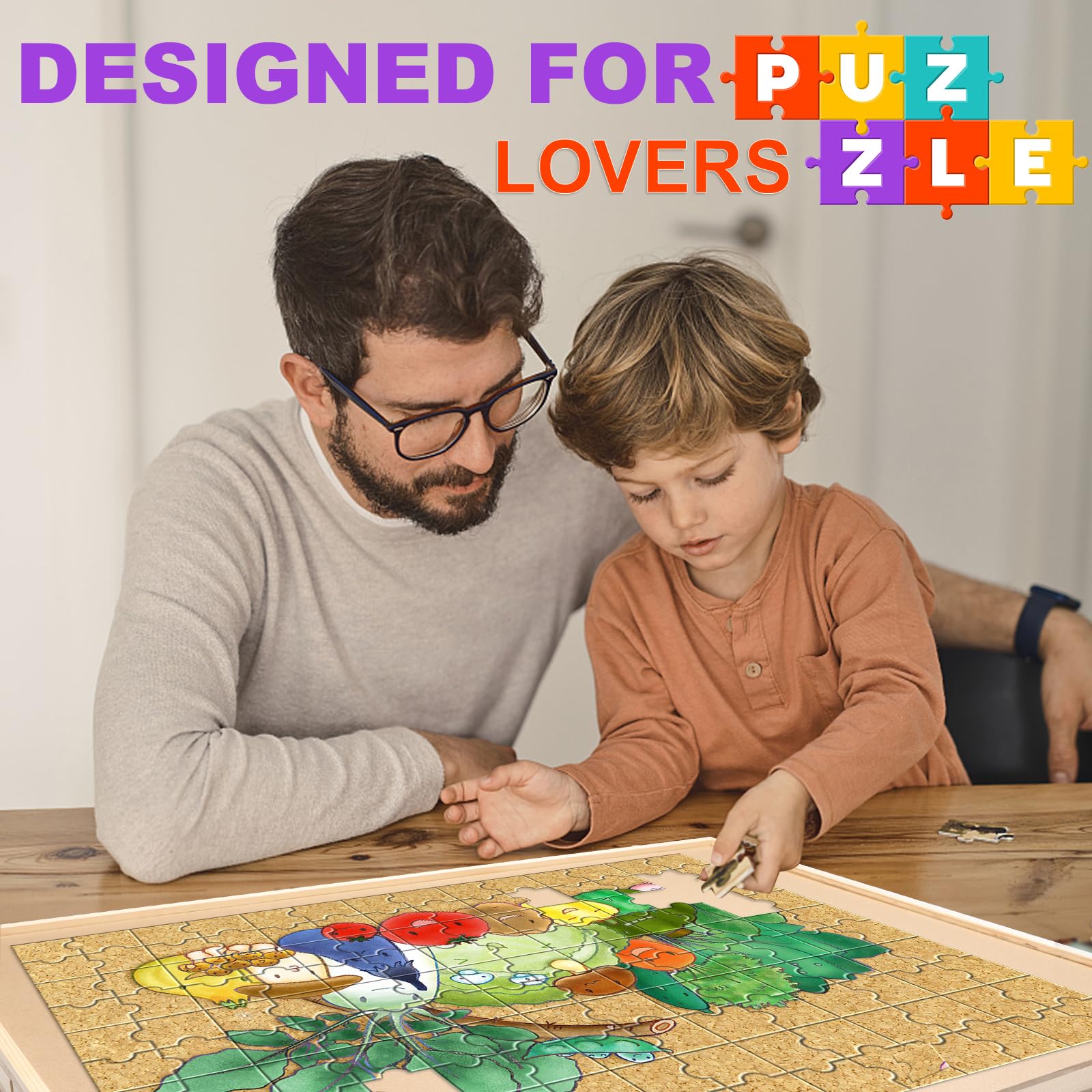 NEOACT 1000 Piece Rotating Puzzle Board - 30.4”x22.4” Wooden Jigsaw Puzzle Table with 4 Drawers, Cover & Handle - Portable Lazy Susan Puzzle Board for Adults & Kids - Perfect for Family Game Nights, Travel & Home Entertainment