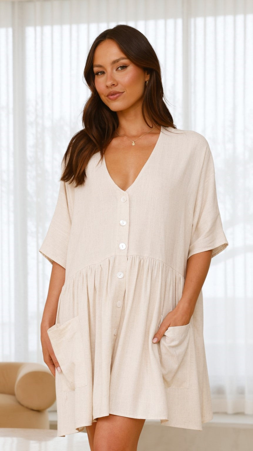 Leah Mini Dress - Natural Cotton Summer Casual Dress for Women | Perfect for Beach, Party & Everyday Wear