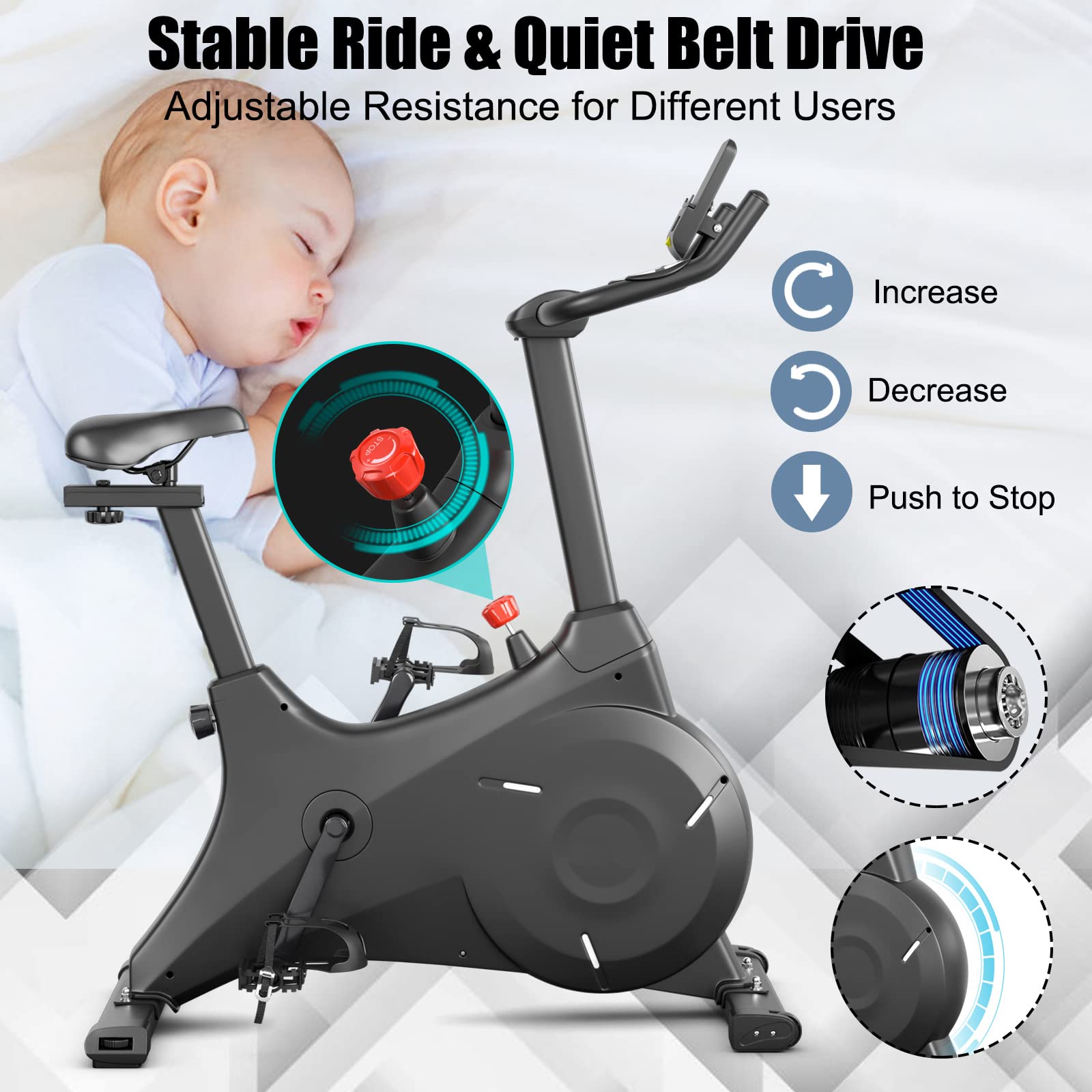 Goplus Magnetic Exercise Bike for Home Gym - Stationary Bike with Adjustable Magnetic Resistance, Safe Flywheel, Comfortable Seat Cushion, LCD Monitor & Phone Holder - Perfect for Indoor Cycling, Cardio Workout & Home Fitness Training