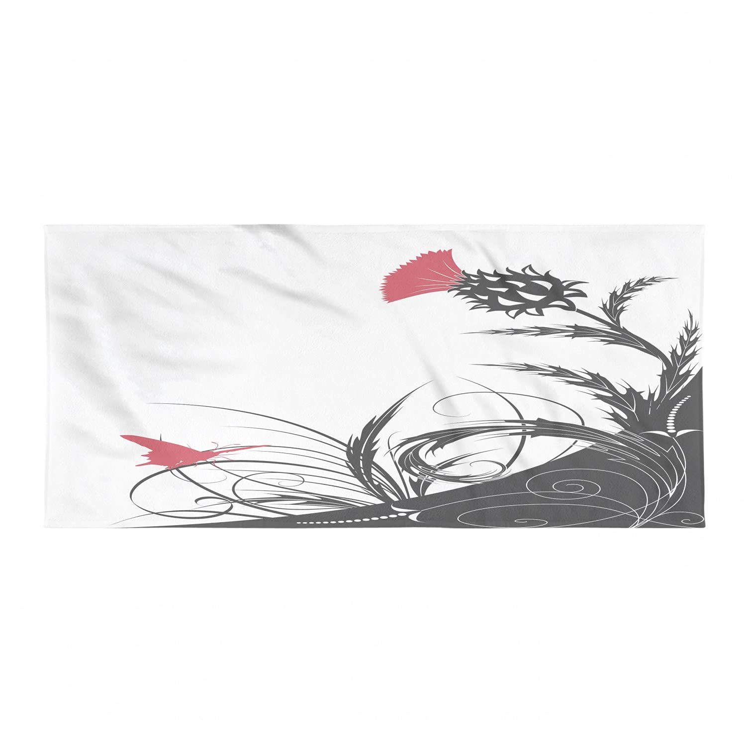 Ambesonne Thistle Camping Towel - Quick Dry Lightweight Microfiber Travel Towel with Abstract Floral Design, Thistle Flowers & Butterfly Patterns - Compact for Backpacking, Hiking, Beach, Gym & Outdoor Adventures - Vermilion White