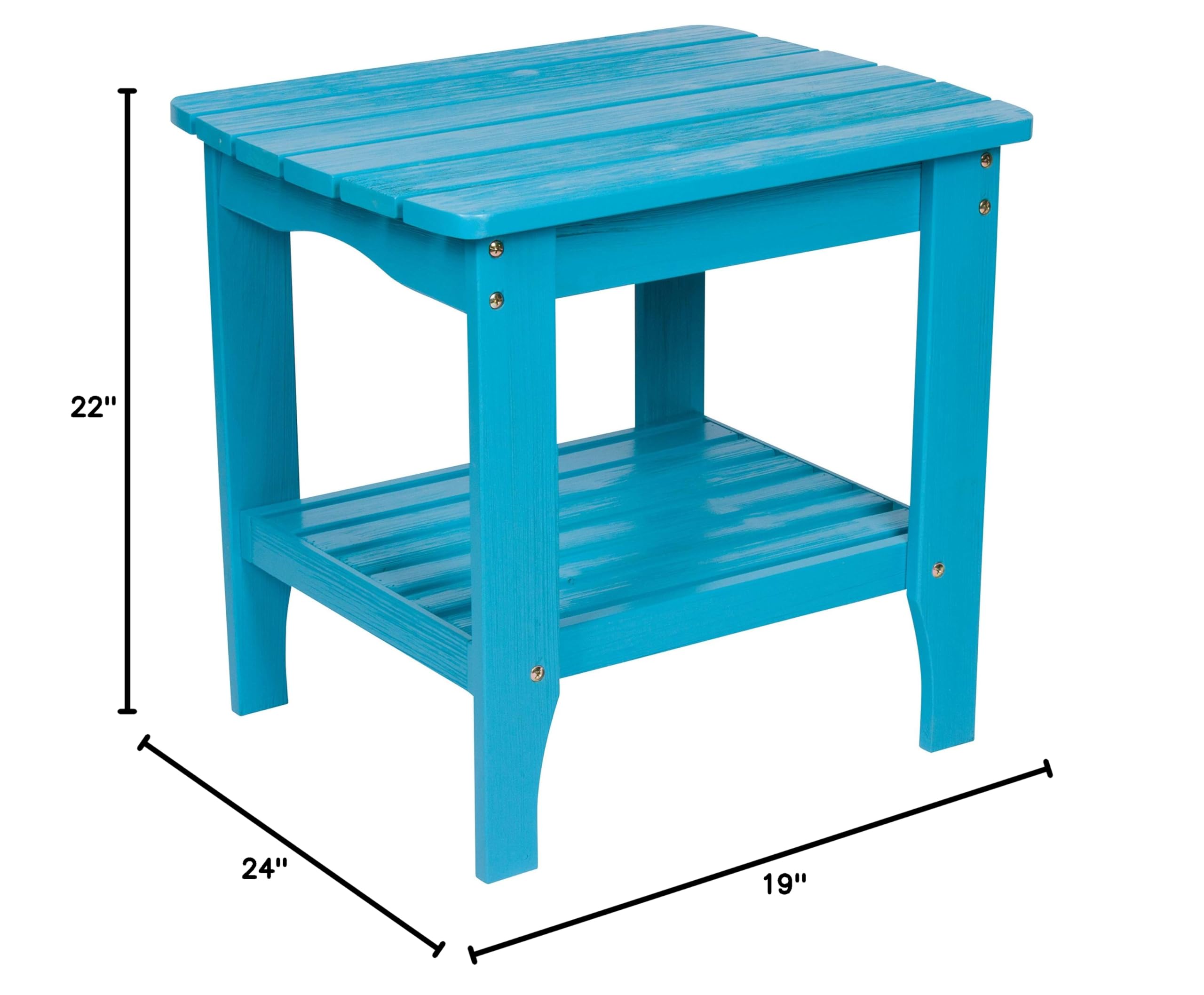 Shine Company Long Island Rectangular Solid Wood End Table - Outdoor Adirondack Side Table in Aqua Blue - Perfect for Patio, Deck, Garden & Poolside Use