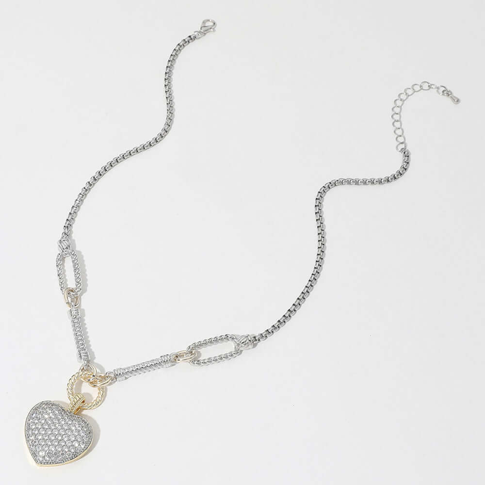 14K Gold Plated Two Tone Cubic Zirconia Heart Pendant Necklace for Women - Elegant Valentine's Day Gift, Anniversary Present & Everyday Jewelry