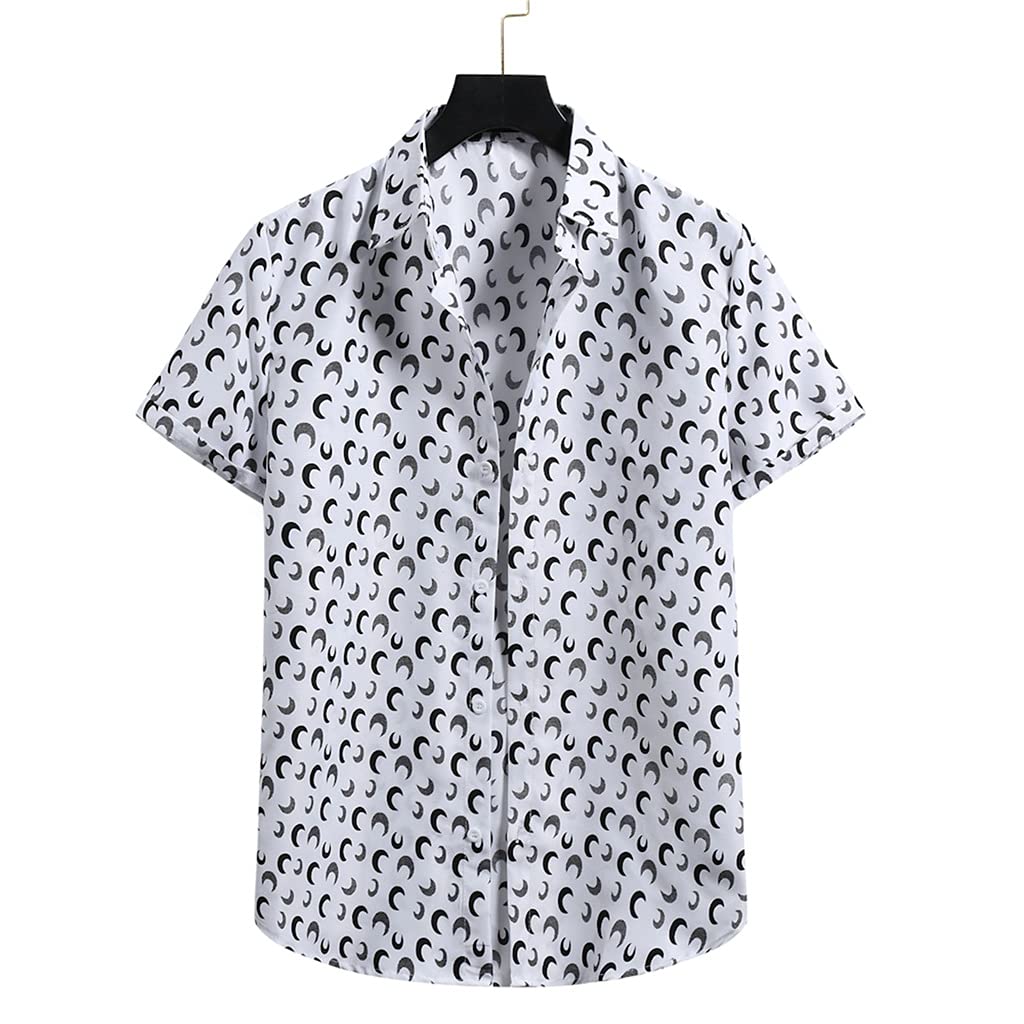 WSSBK Men's Hawaiian Printed Short Sleeve Shirt - Tropical Button Up Beach Shirt, Loose Fit Floral Streetwear Top (White, Size S) | Perfect for Summer Vacations, Beach Parties & Casual Outings