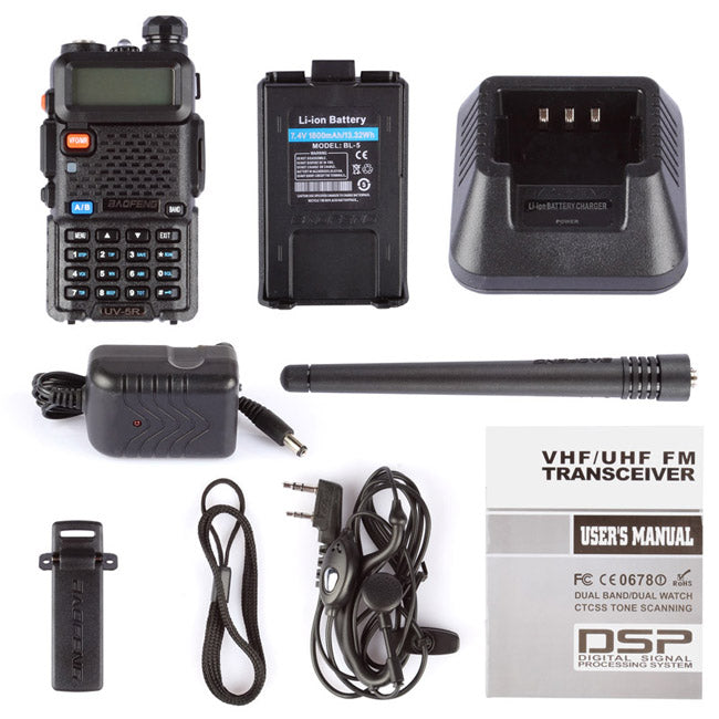 Baofeng UV-5R Dual Band Two-Way Radio [2 Pack] - 4W/1W Power, 128 Channels, Flashlight, VOX & Emergency Alert - Perfect for Outdoor Adventures, Emergency Preparedness & Security Teams