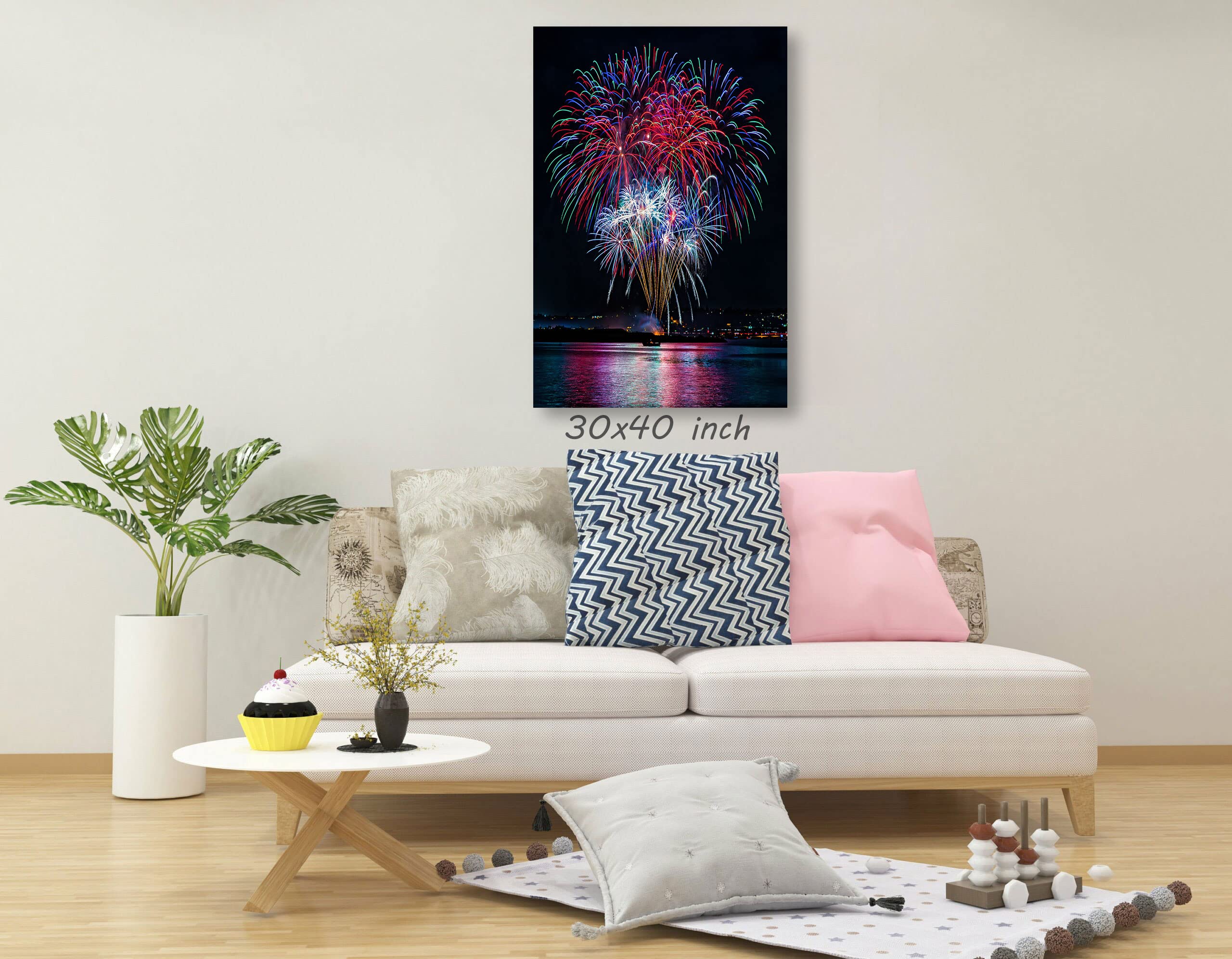 Fireworks Art Canvas Wall Decor - Framed Ready to Hang 15x22 Inch - Modern Home Decor for Living Room, Kitchen, Bedroom - Perfect Gift for Housewarming & Holidays