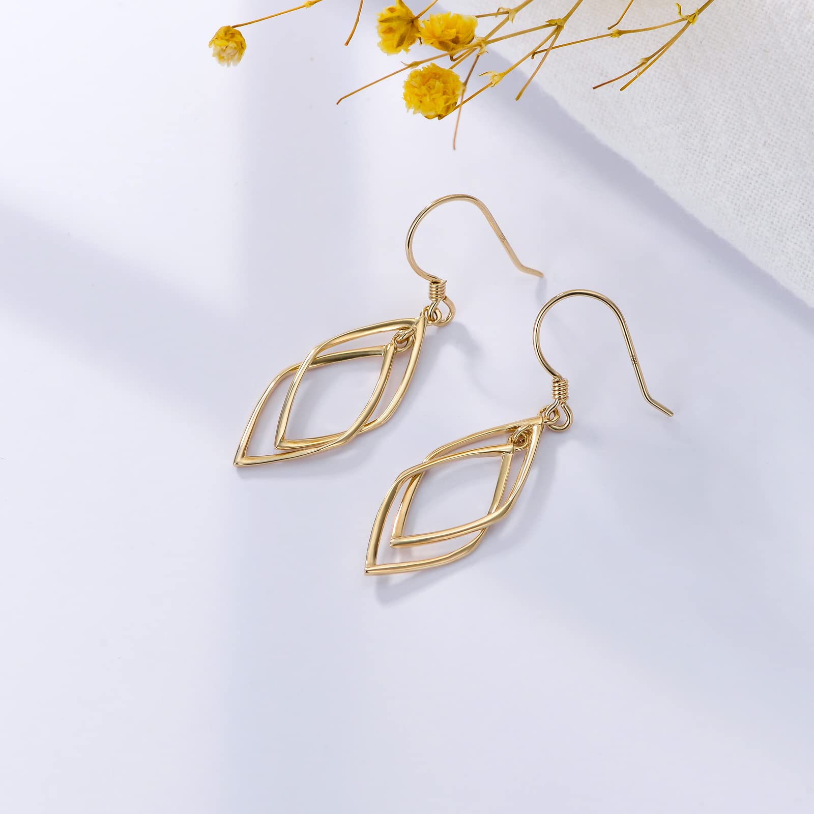 14K Gold Dangle Drop Earrings for Women - Real Gold Classic Infinity Hoop Earrings for Wife, Mother, Friend - Perfect for Weddings, Parties & Special Occasions