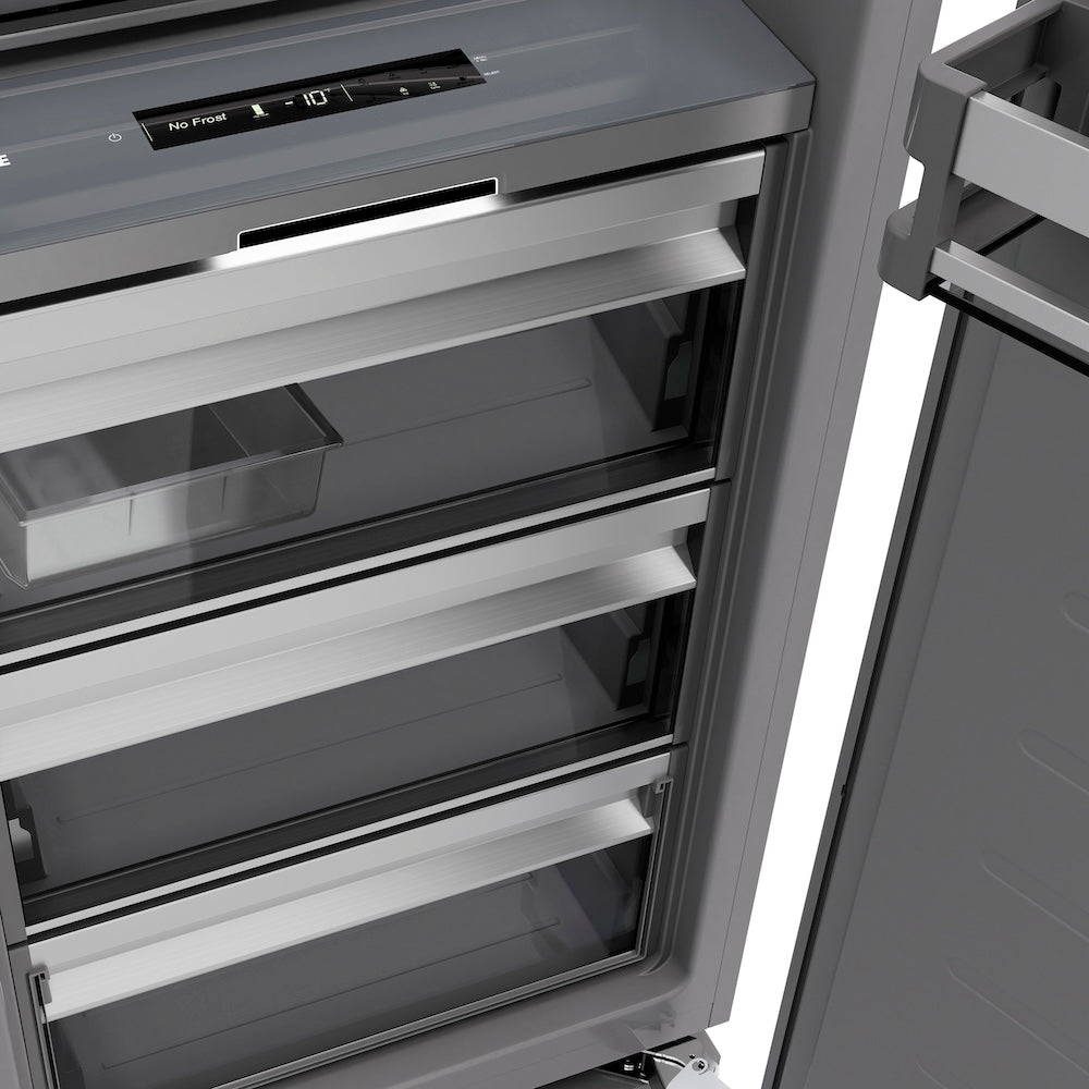 ZLINE Autograph Edition 18 Inch 8.6 cu ft Right Hinge Column Freezer - Black Stainless Steel with Graphite Gray Interior & Champagne Bronze Accents (RCFVRZ BS 18 CB) | Premium Under Counter Freezer for Home Bar, Kitchen & Wine Cellar Storage