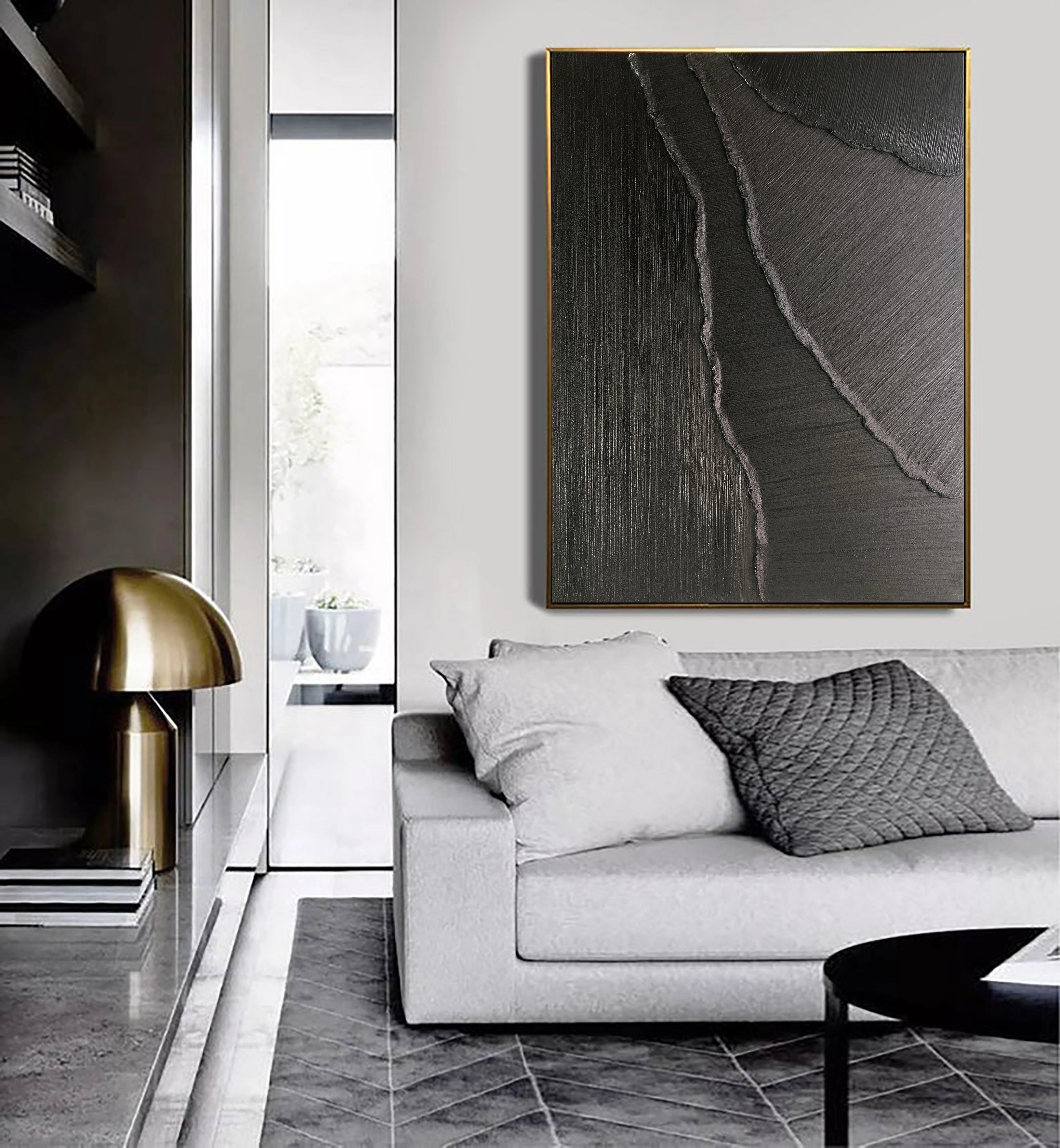 Black Minimalist Textured Painting Canvas #MZ005 - Abstract Wall Art for Modern Home & Office Decor