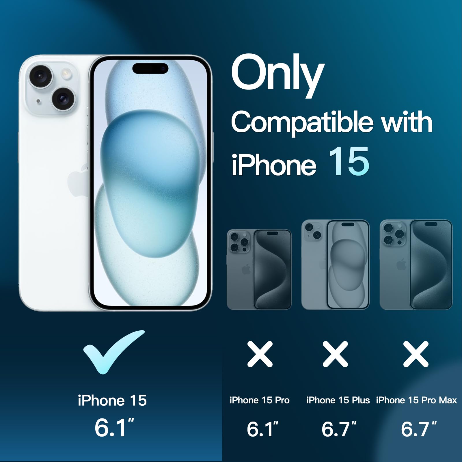 JETech 5-in-1 Matte Shockproof Case for iPhone 15 (6.1-Inch) - Includes 2-Pack Tempered Glass Screen Protectors & Camera Lens Protector - Translucent Blue Back Cover for Everyday Protection & Style