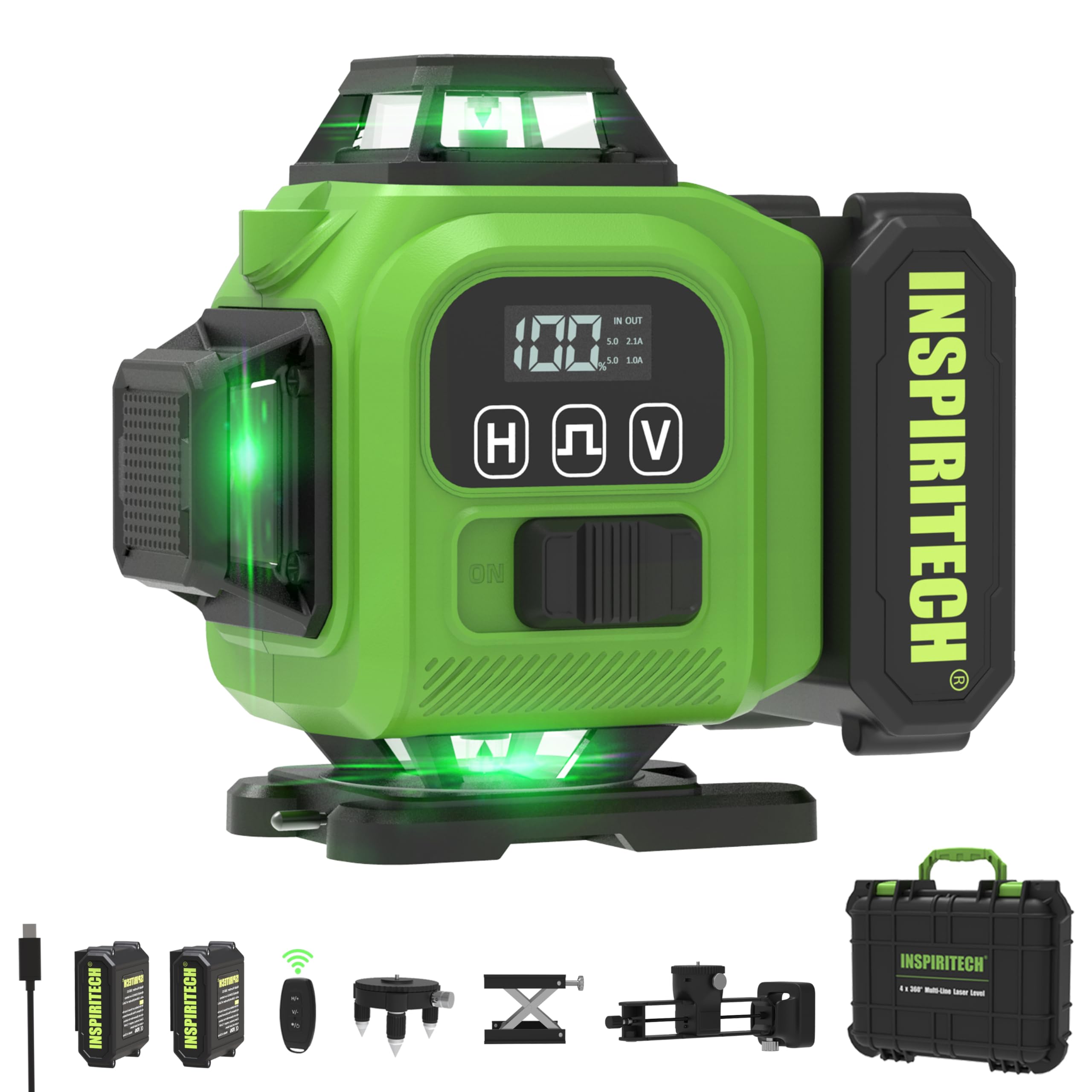 360° Self-Leveling Green Laser Level with Remote & Hard Case - 4x360° Rechargeable Line Laser for Framing, Wall, Ceiling, Floor Tile Installation - Perfect for Construction, Renovation and DIY Home Projects