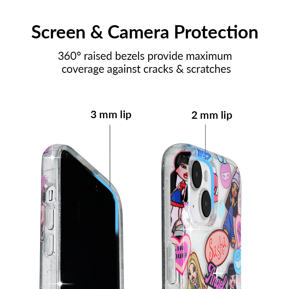 Bratz Pack Glitter iPhone Case for iPhone 13/14/15 Pro Max - Trendy Sparkle Protective Cover for Girls & Teens - Perfect for School, Parties & Everyday Use