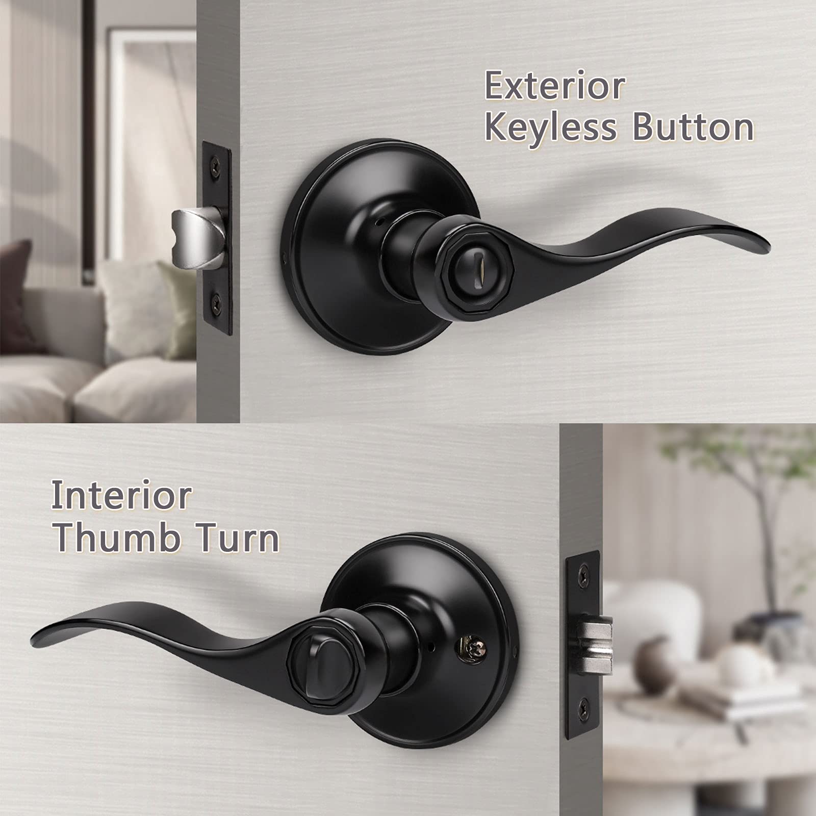 KNOBWELL 8 Pack Matte Black Door Knobs - Interior Bedroom & Bathroom Privacy Door Handles with Thumb Turn Lock, Reversible for Left/Right Hand - Perfect for Home, Office, and Commercial Spaces