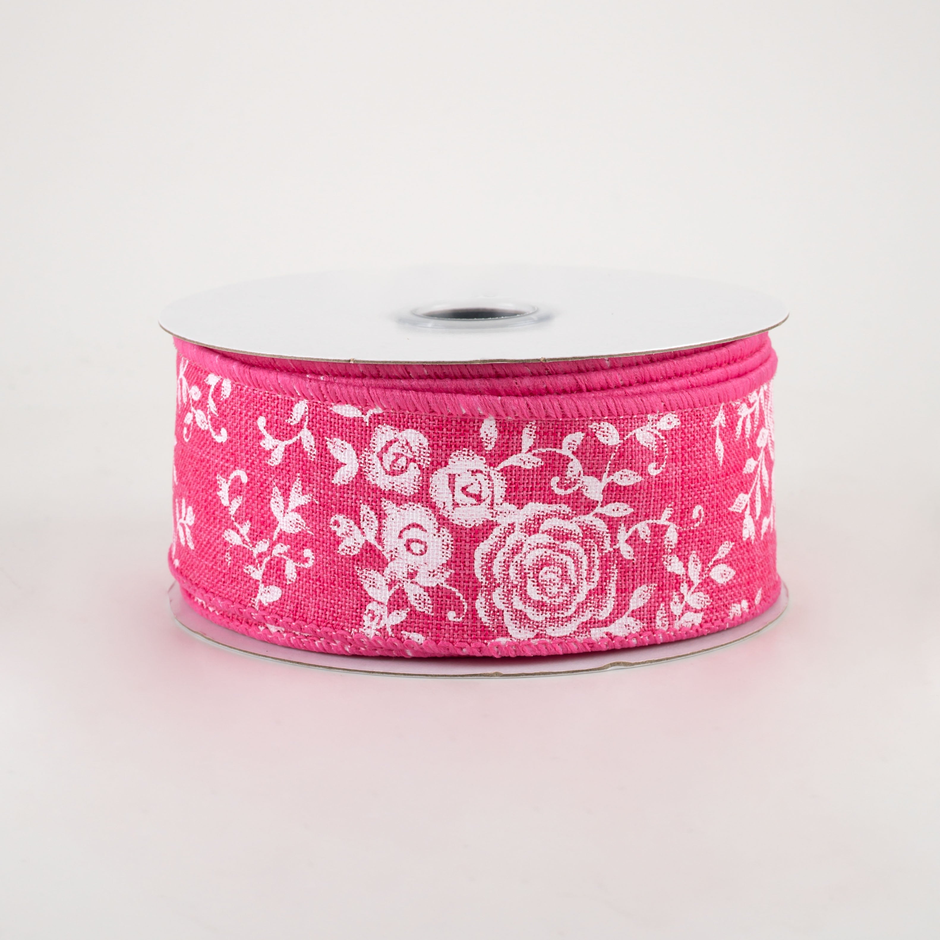 1.5 Inch Mini Roses Ribbon - Hot Pink (10 Yards) for Gift Wrapping, DIY Crafts, Wedding Decorations, and Hair Accessories
