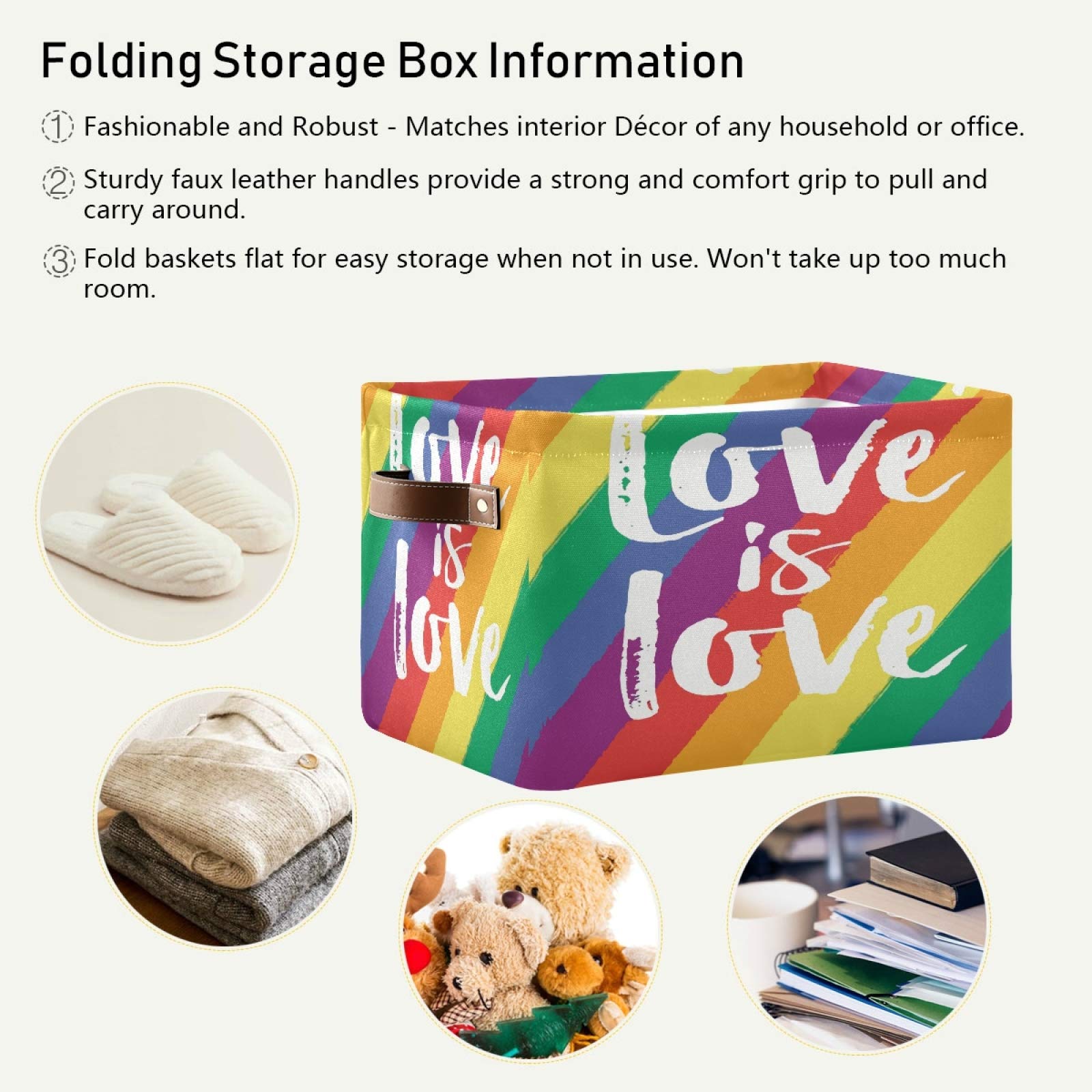 AUUXVA LGBT Pride Storage Basket - Durable Canvas Collapsible Organizer Bin with Handles for Toys, Clothes & Home Organization | Perfect for Bedroom, Closet, Office & Shelf Storage