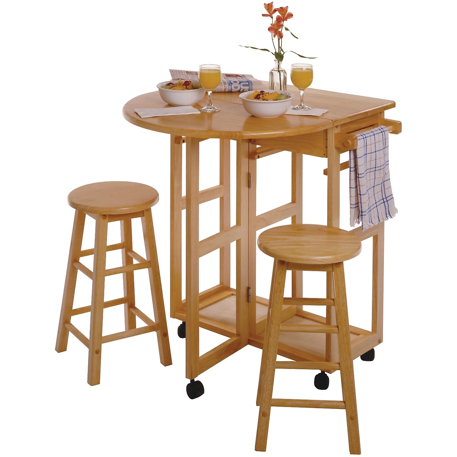 Winsome Trading 89332 Round Natural Wood Kitchen Island with Storage - Perfect for Small Spaces, Breakfast Bars & Farmhouse Style Kitchens