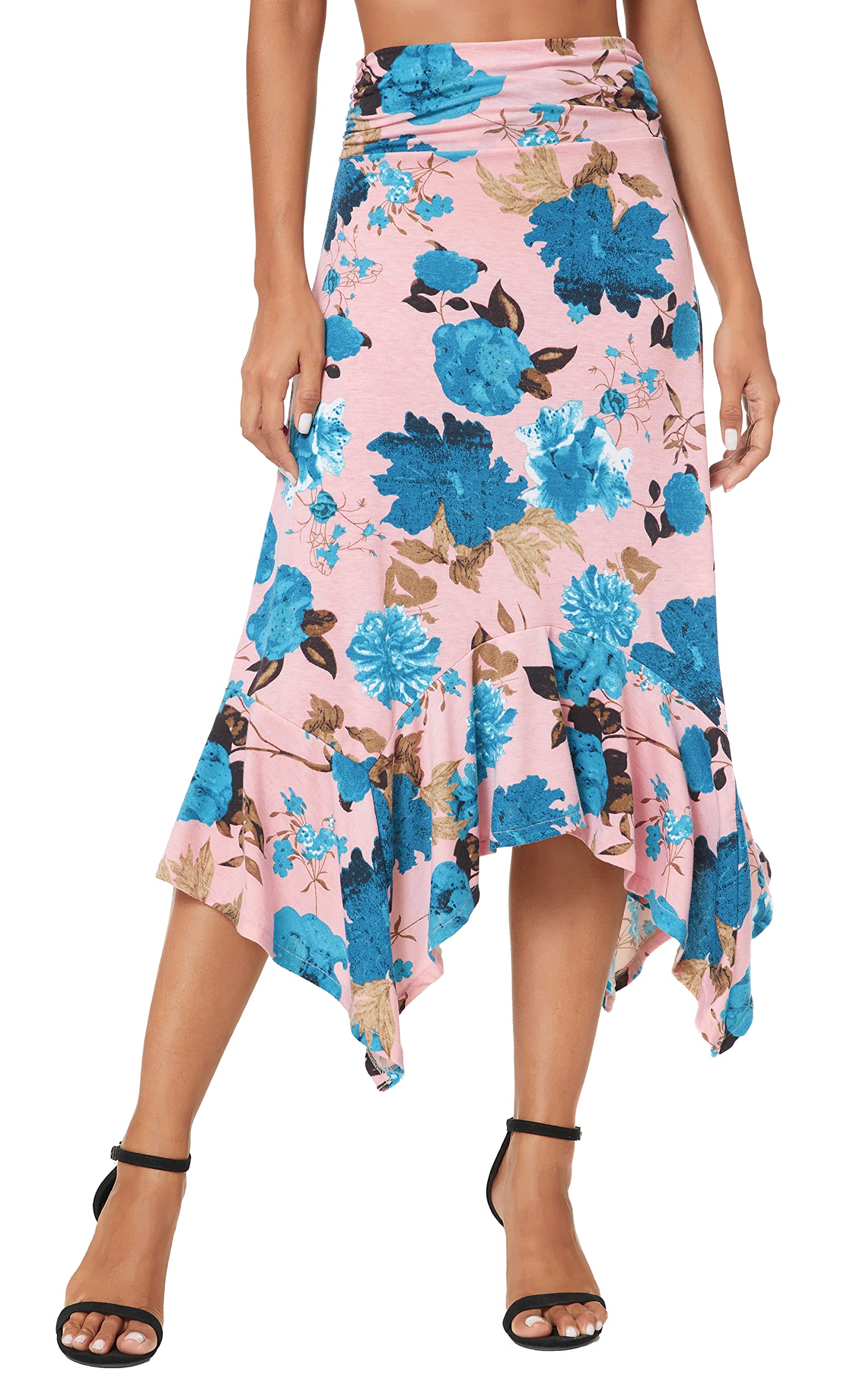 Urban CoCo Women's Flowy Stretchy Skirt - Handkerchief Hem Midi Skirt for Casual Wear, Beach, and Summer Outfits | Comfortable & Stylish Elastic Waist Skirt