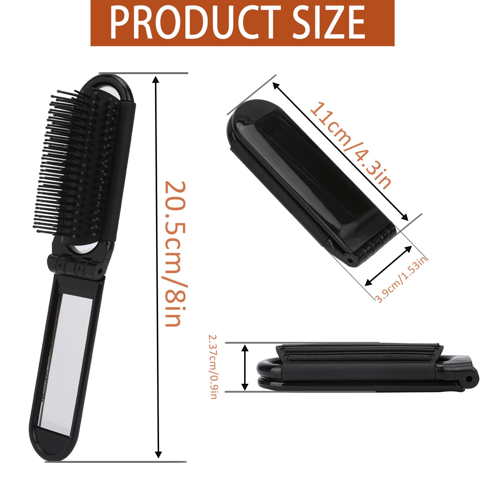 Foldable Travel Hair Brush with Mirror & Massage - 2 Pack for Styling On-the-Go
