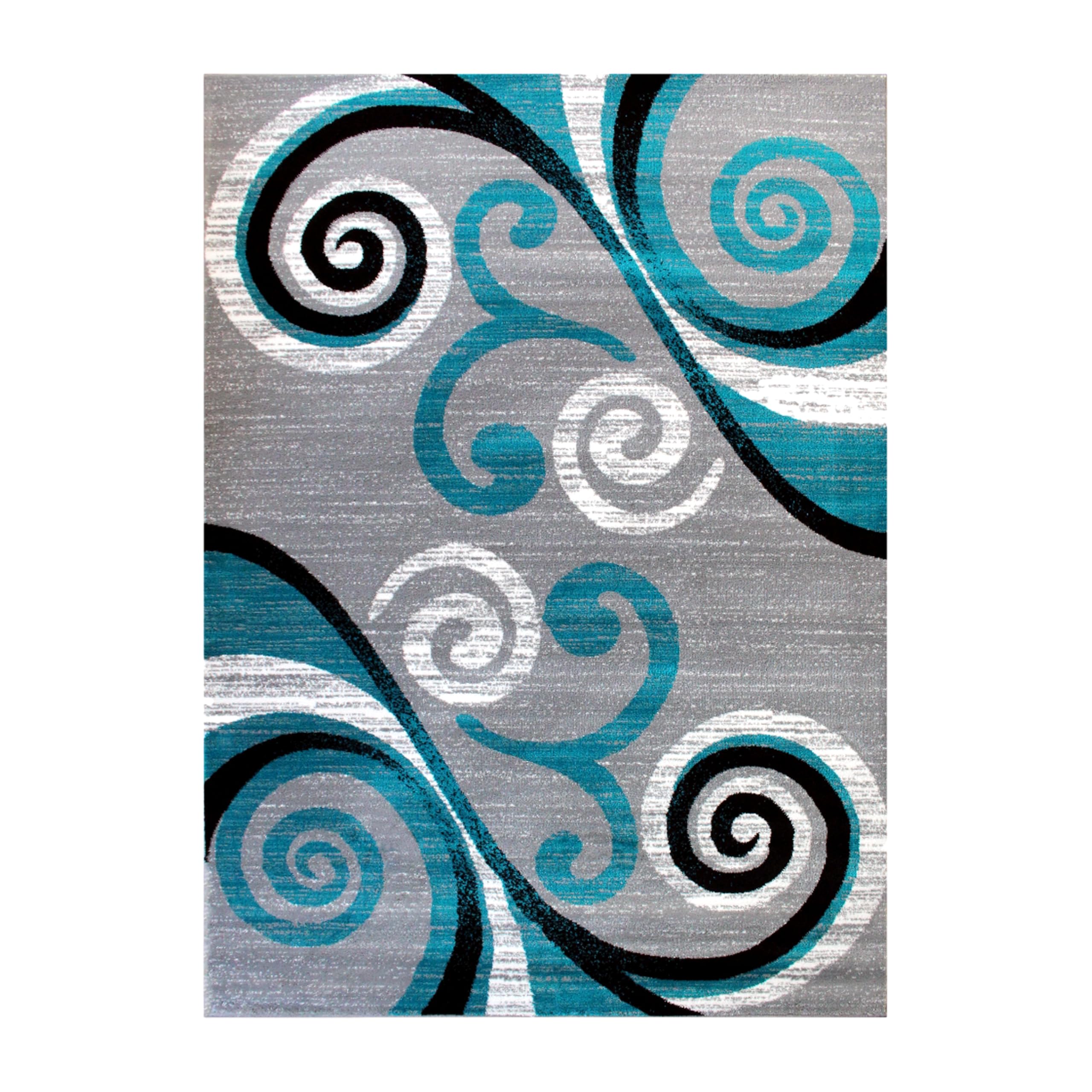 EMMA + OLIVER Olefin Accent Rug 6x9 - Turquoise Scraped Look Swirl Pattern - Plush Pile Facing with Jute Backing - Moisture & Stain Resistant - Easy Maintenance - Perfect for Living Room, Bedroom & Office Decor