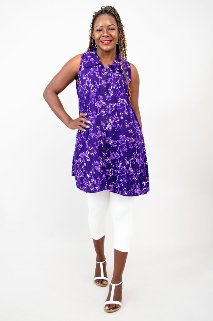 Cissy Tank Top - Floral Frangi Lilac Print Women's Blouse for Casual Wear & Summer Outfits