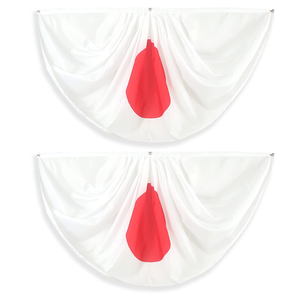 Japanese Pleated Fan Flag Bunting 3x6 Ft - 2 Pack Patriotic Half Fan Banner for Indoor Outdoor Decor, Front Porch, Japanese Festival Celebrations & Holiday Party Decorations - Perfect for Asian Cultural Events, National Holidays and Home Decoration