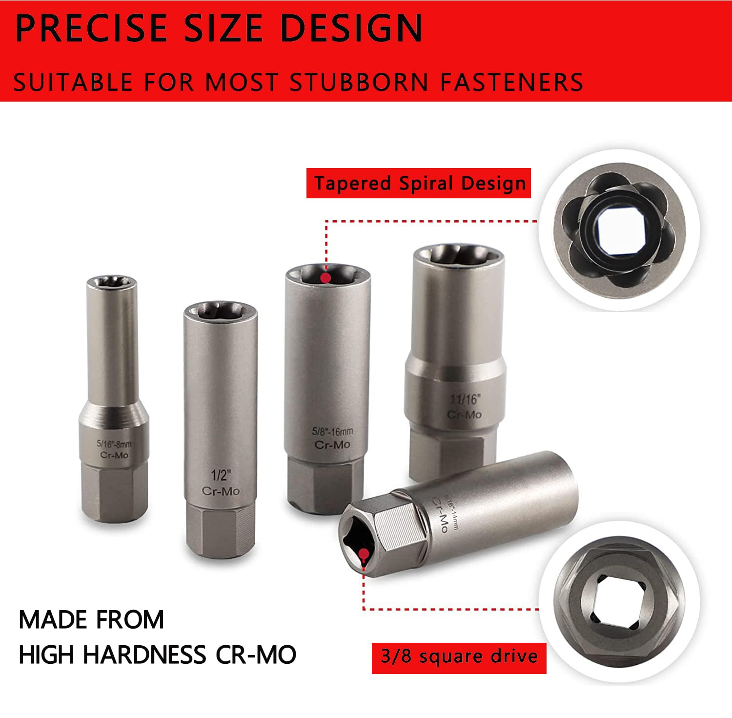 5-Piece Spiral Bolt Extractor Set - Remove Broken Bolts & Studs Easily for Auto Repair
