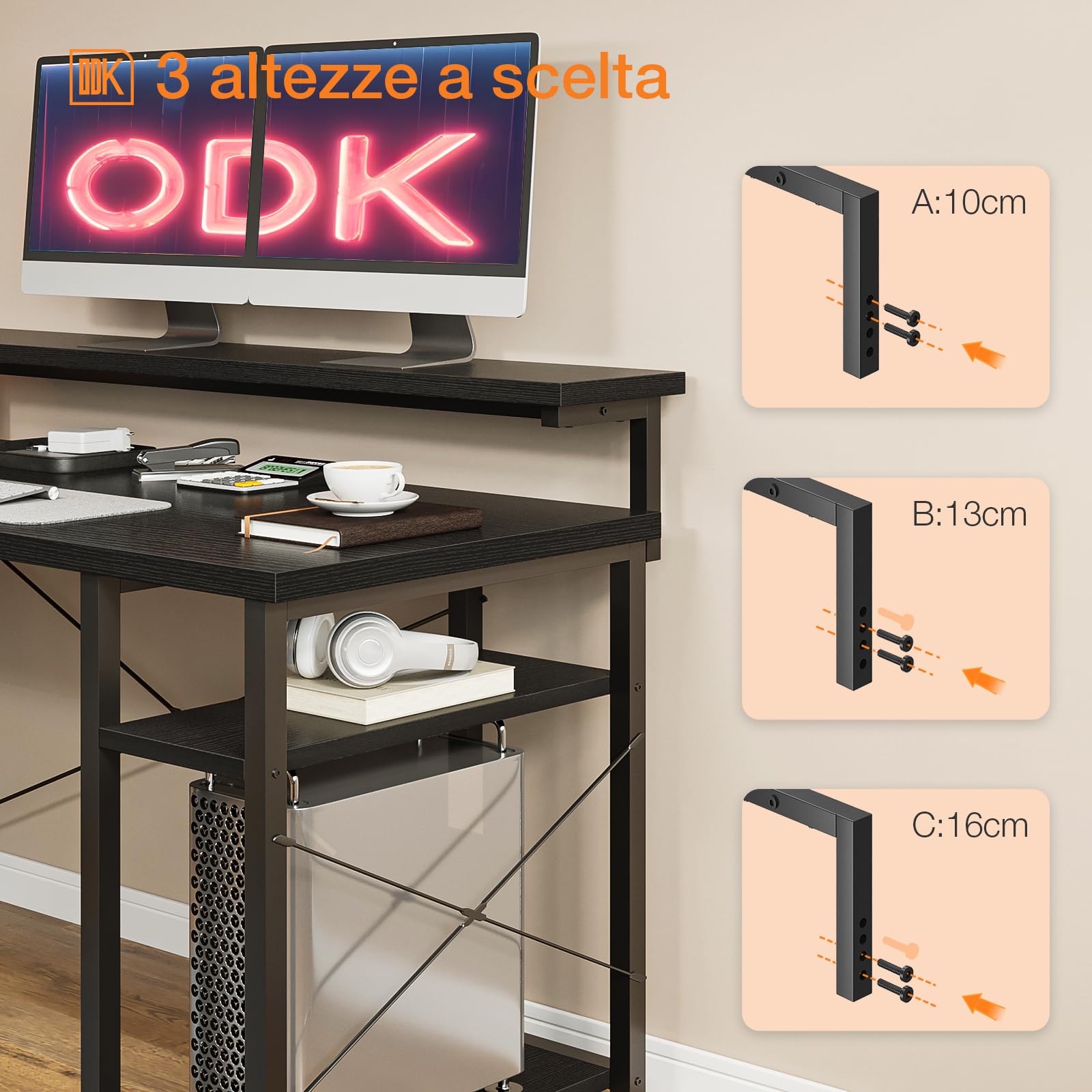 ODK L-Shaped Computer Desk with Monitor Stand, Black 155×140cm - Perfect for Home Office, Gaming Setup & Small Spaces