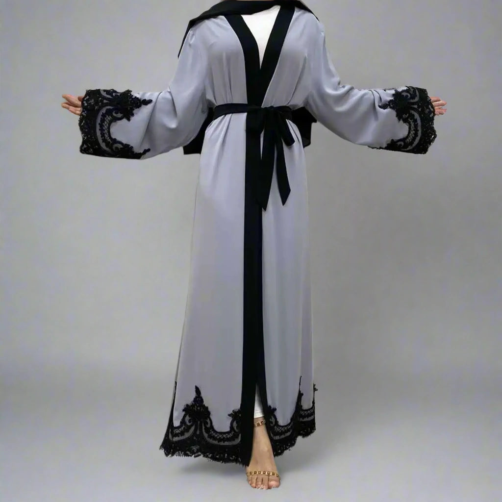 Elegant Muslim Women's Fashion Ramadan Cardigan Maxi Robe Open Abaya Dress - Perfect for Prayer, Eid Celebrations & Modest Daily Wear