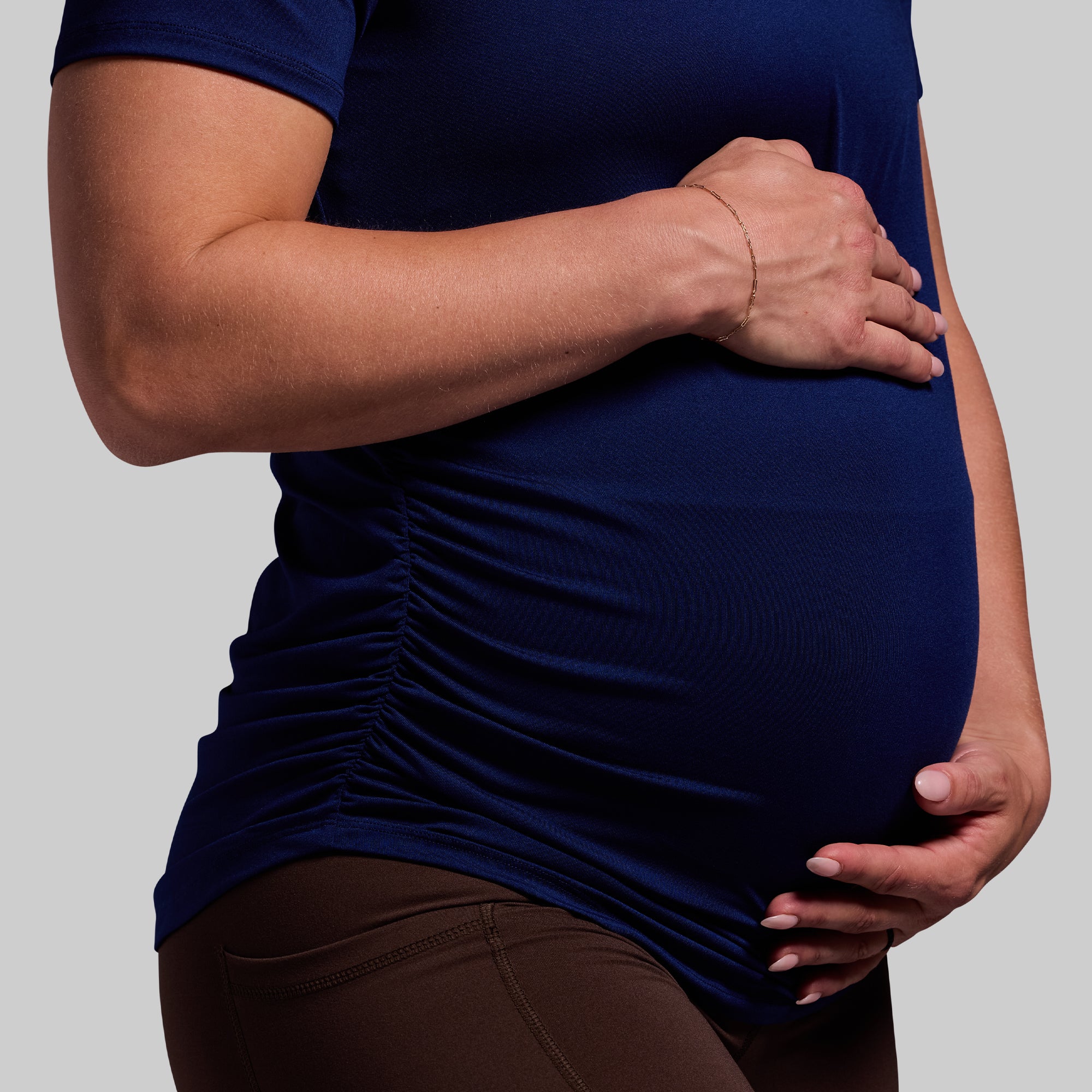 Maternity Athleisure Short Sleeve V-Neck T-Shirt - Comfortable Pregnancy Activewear for Women (Blue Depths) - Perfect for Yoga, Gym & Everyday Wear