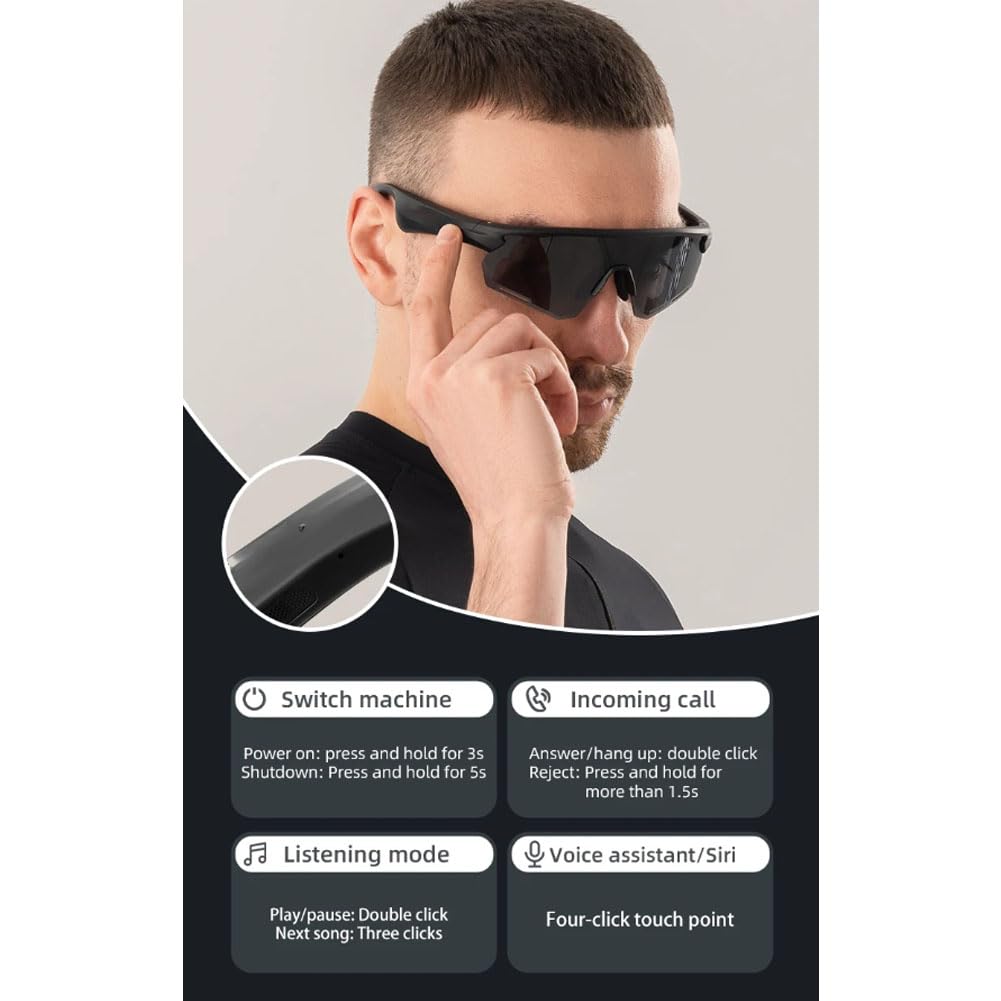 NMVB Polarized Sunglasses with Wireless Bluetooth 5.2 - UV400 Protection, Hands-Free Calling & MP3 Player - Perfect for Driving, Cycling, Running, and Outdoor Sports