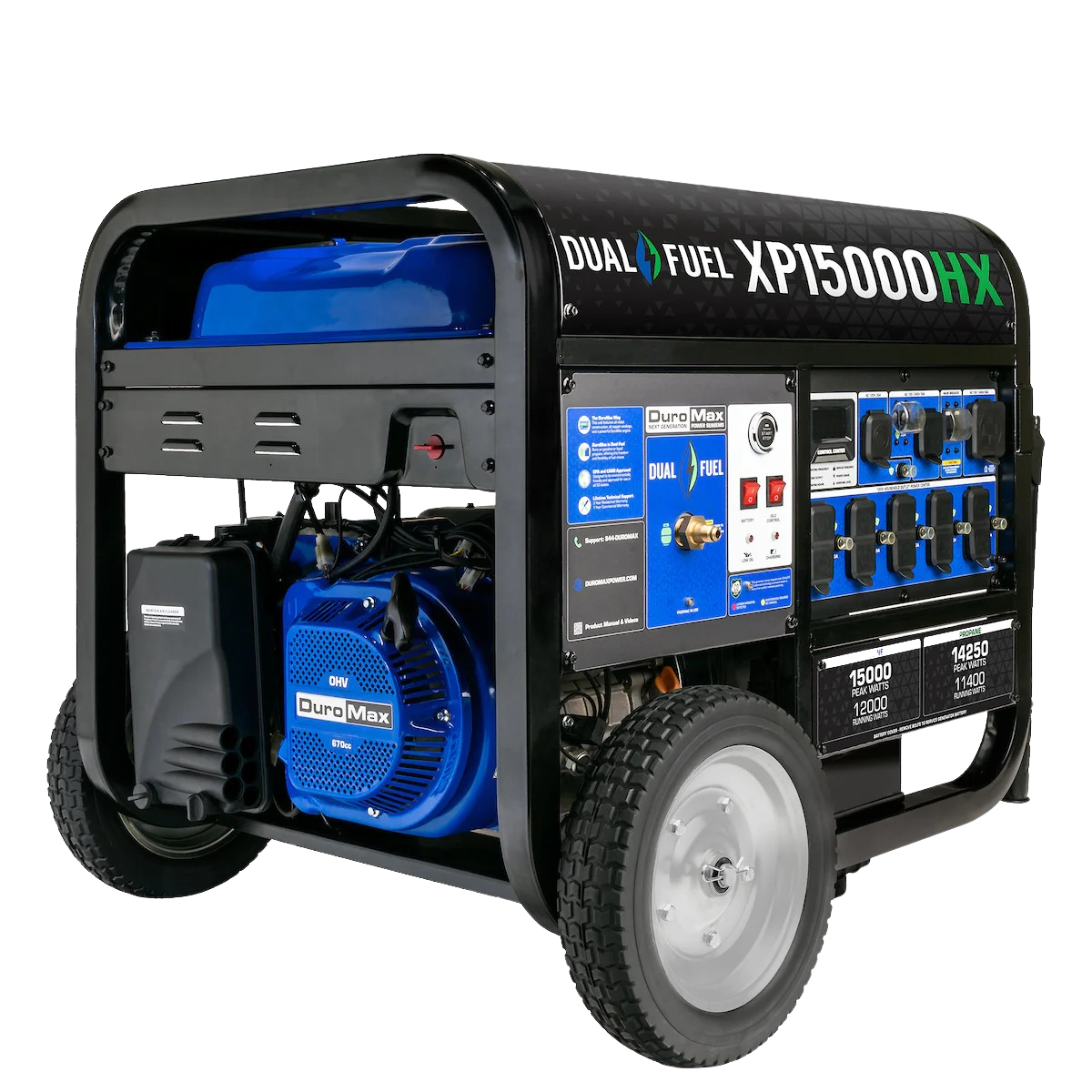 DuroMax XP15000HX 12000W/15000W Dual Fuel Portable Generator - Gas & Propane Powered with Remote Start & CO Alert - Ideal for Home Backup, Camping, Job Sites & Emergency Power Outages