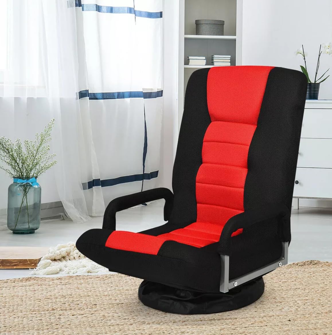 7-Position Adjustable Floor Gaming Chair - Soft Swivel Rocker for Kids, Teens & Adults - Ergonomic Video Game Chair for Gaming, Reading & Relaxing - Perfect for Living Room, Bedroom & Game Room (Red)